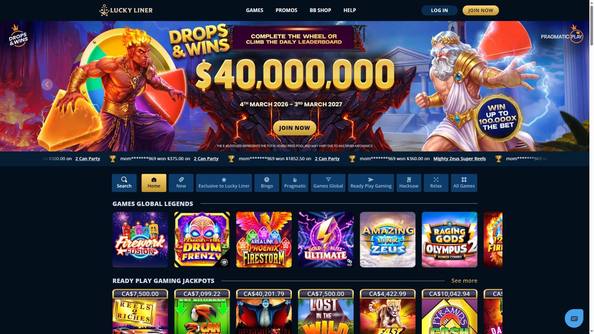 Luckyliner — Homepage (Desktop)