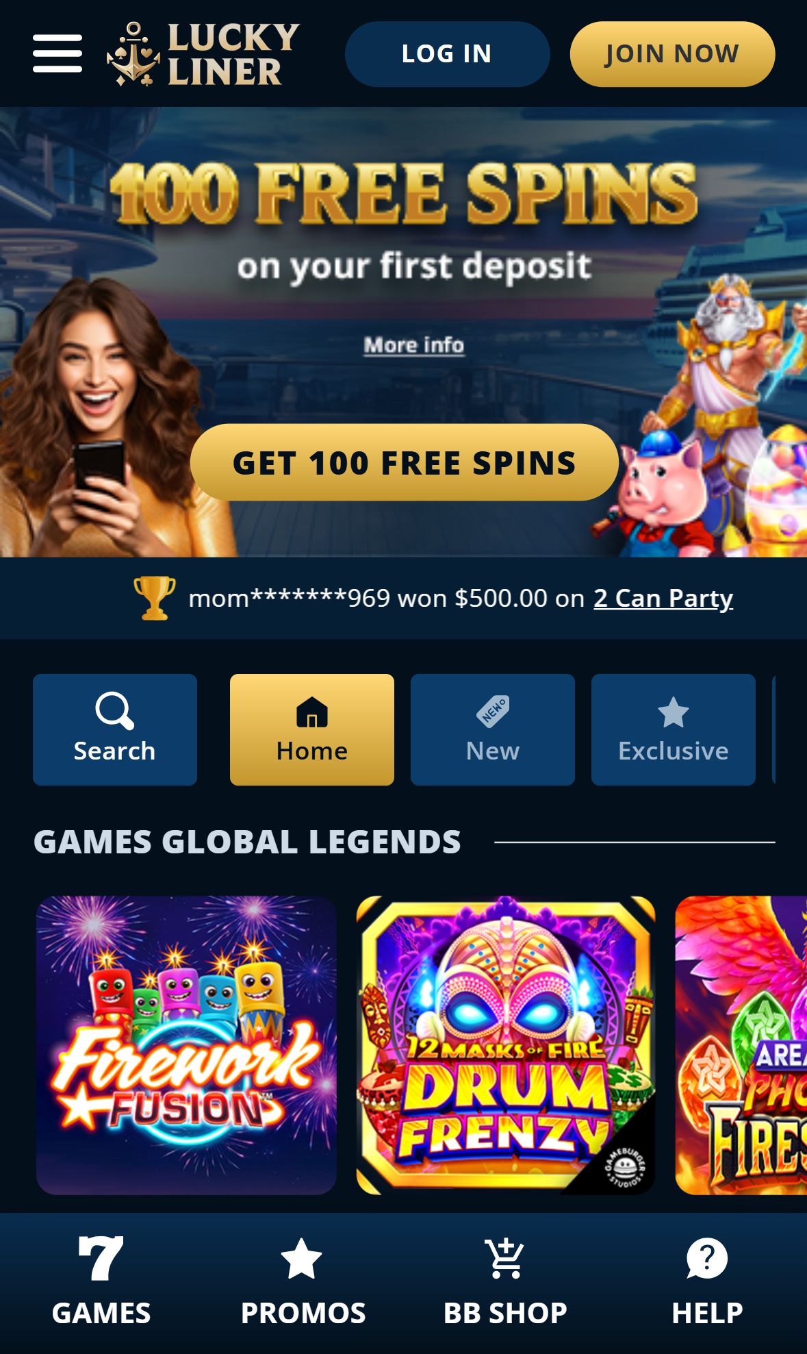 Luckyliner — Homepage (Mobile)