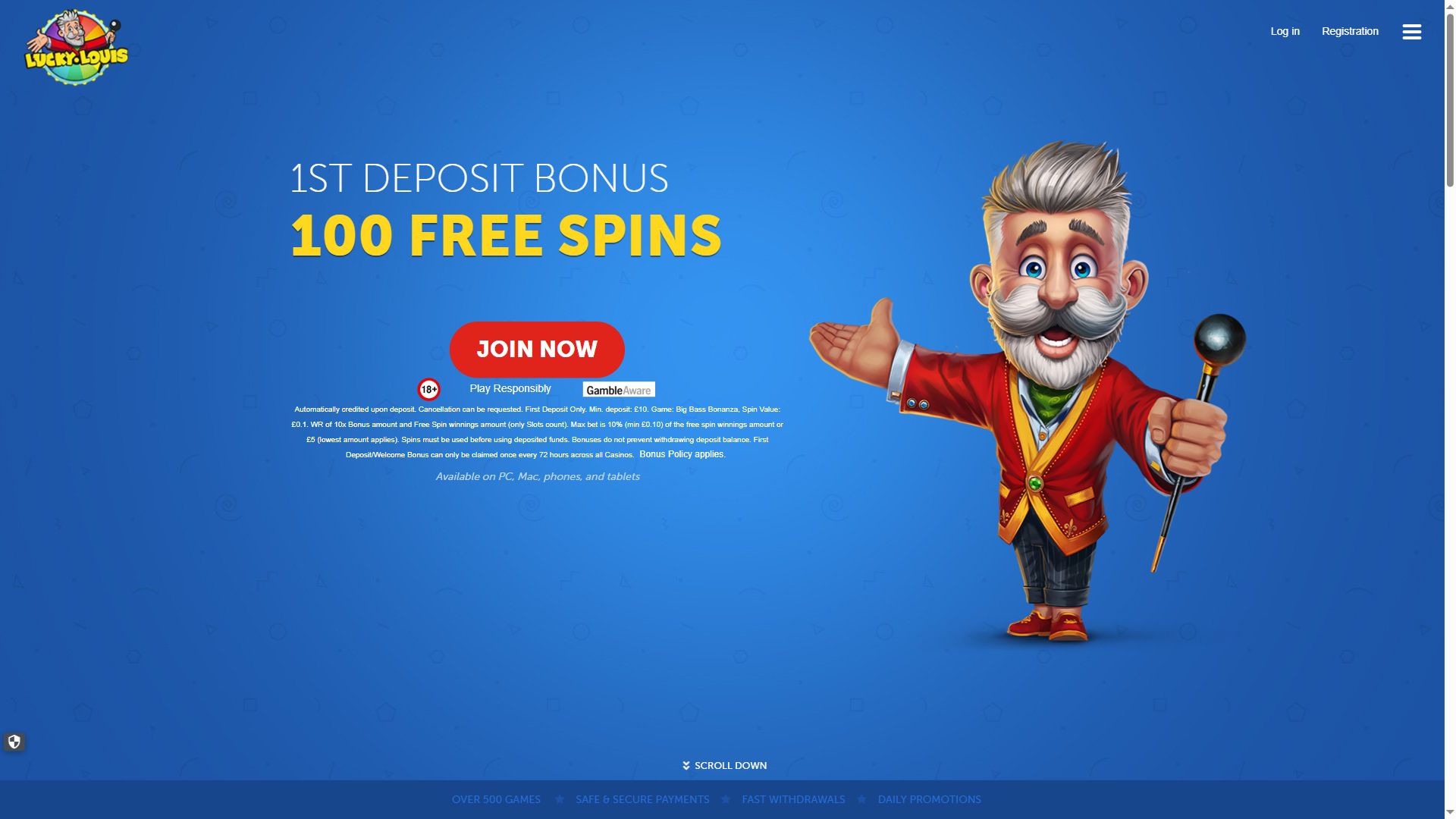 Lucky Louis — Homepage (Desktop)