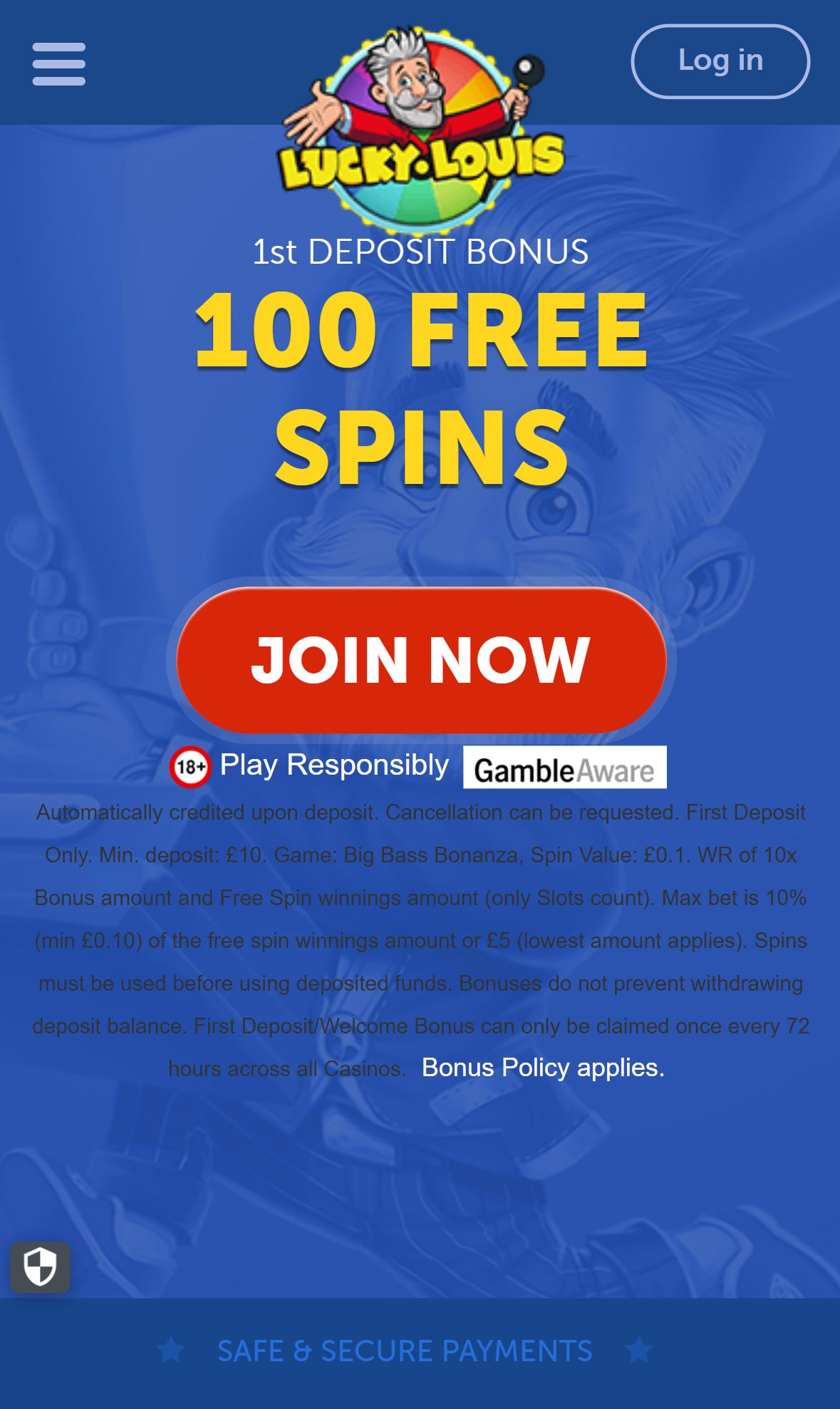 Lucky Louis — Homepage (Mobile)