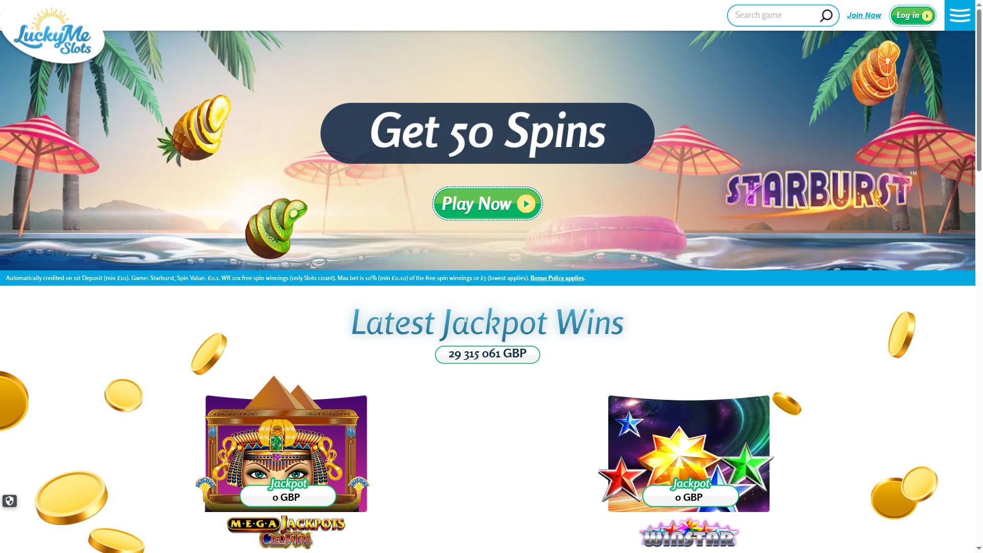 LuckyMe Slots — Homepage (Desktop)