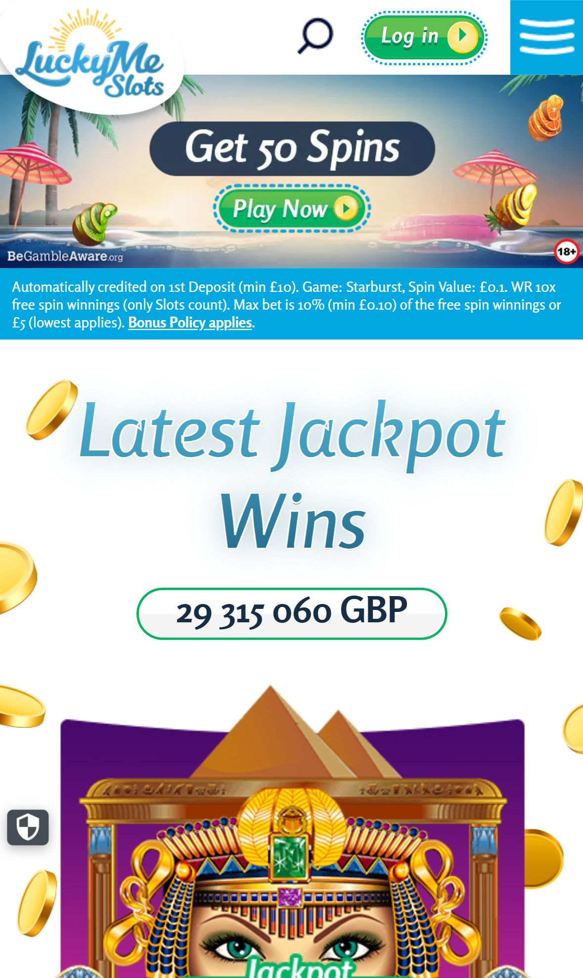 LuckyMe Slots — Homepage (Mobile)