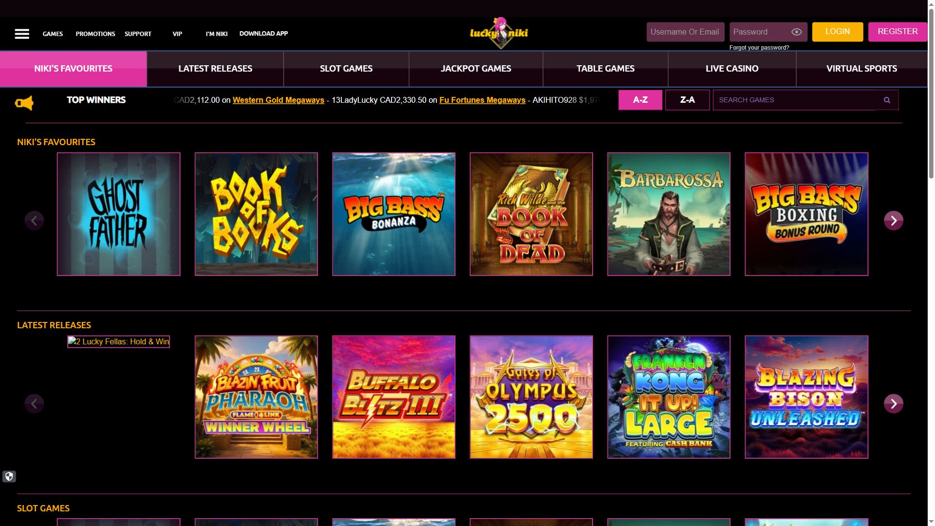 Lucky Niki — Lobby (Desktop)