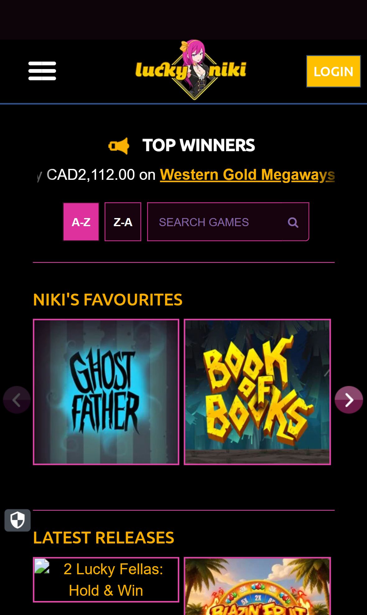 Lucky Niki — Lobby (Mobile)