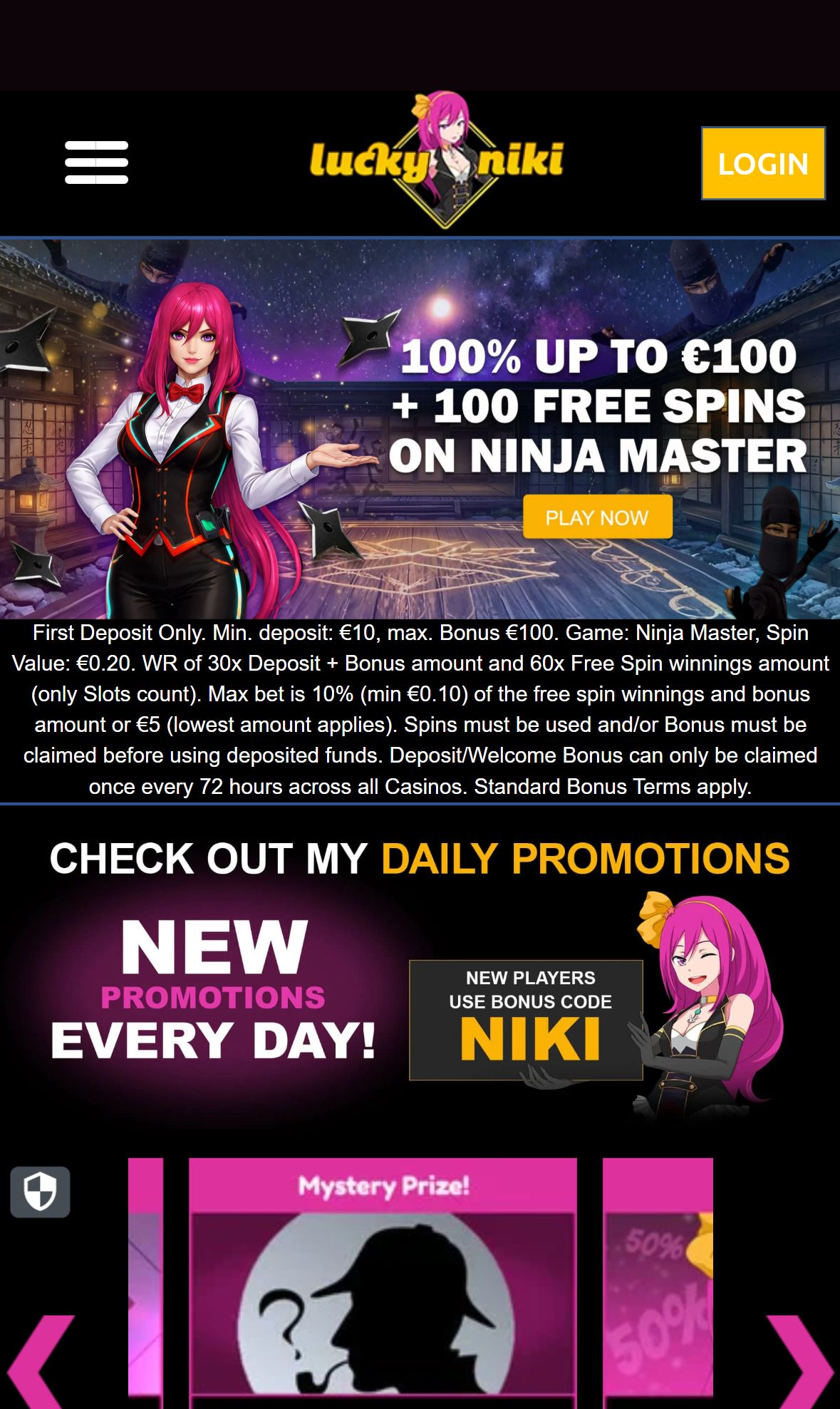 Lucky Niki — Homepage (Mobile)