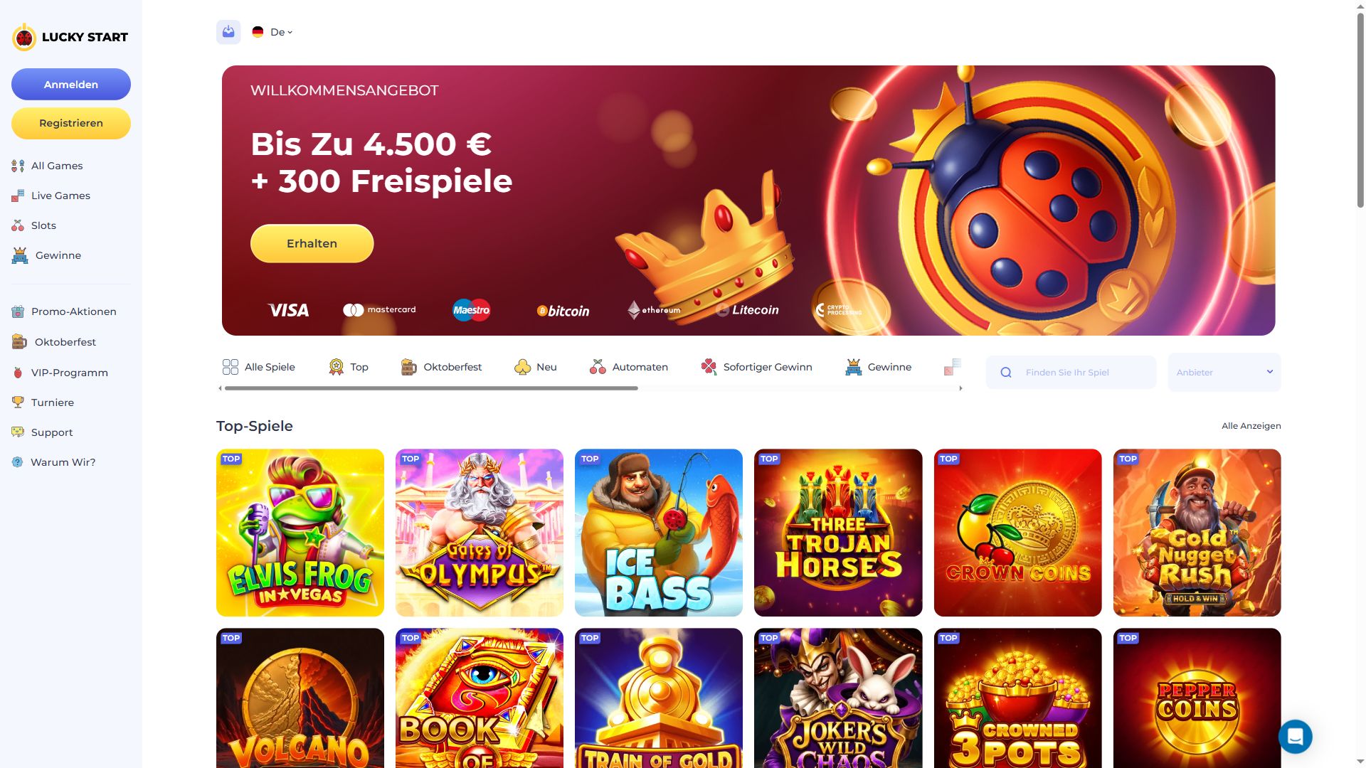 Lucky Start — Startseite (Desktop)