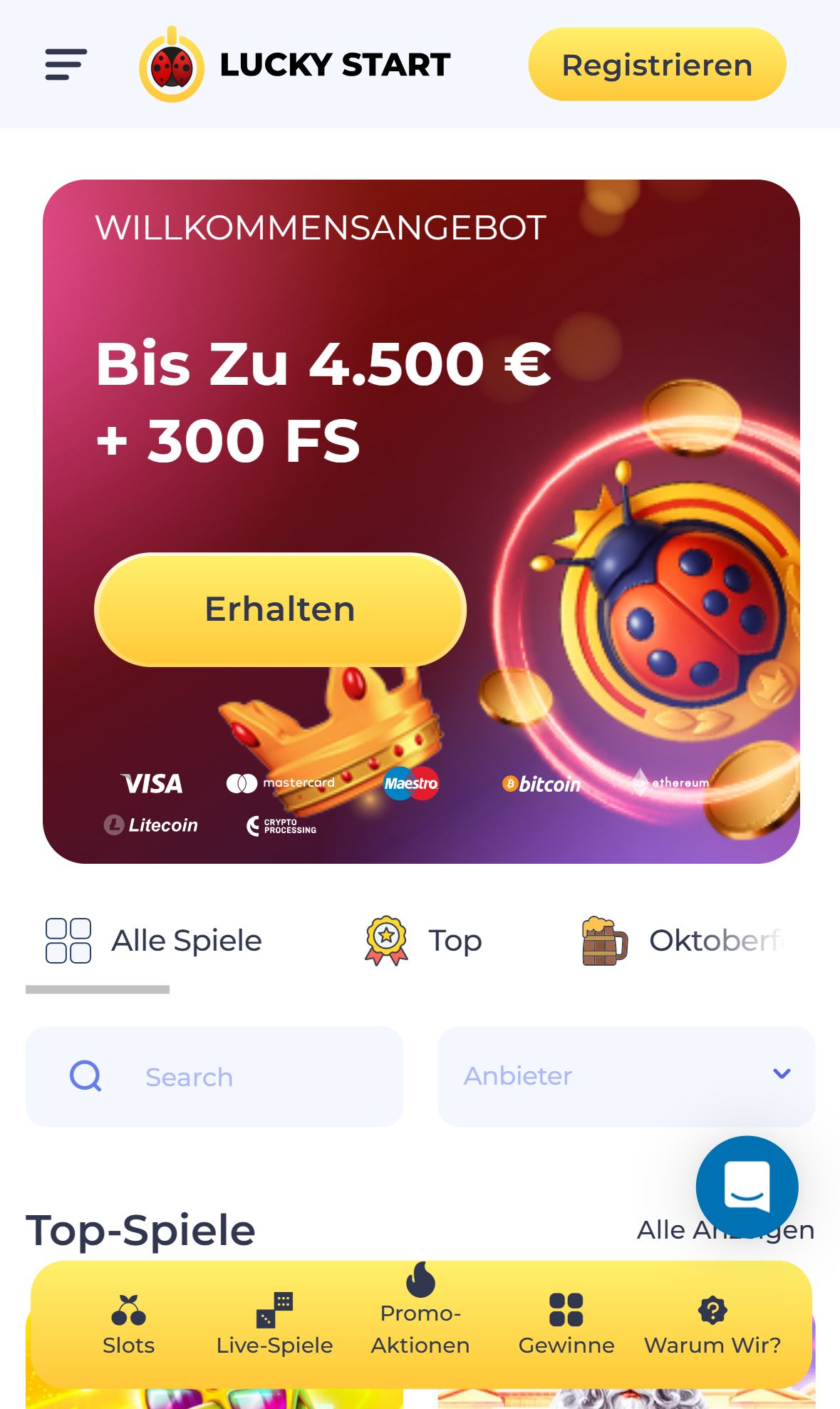 Lucky Start — Startseite (Mobil)