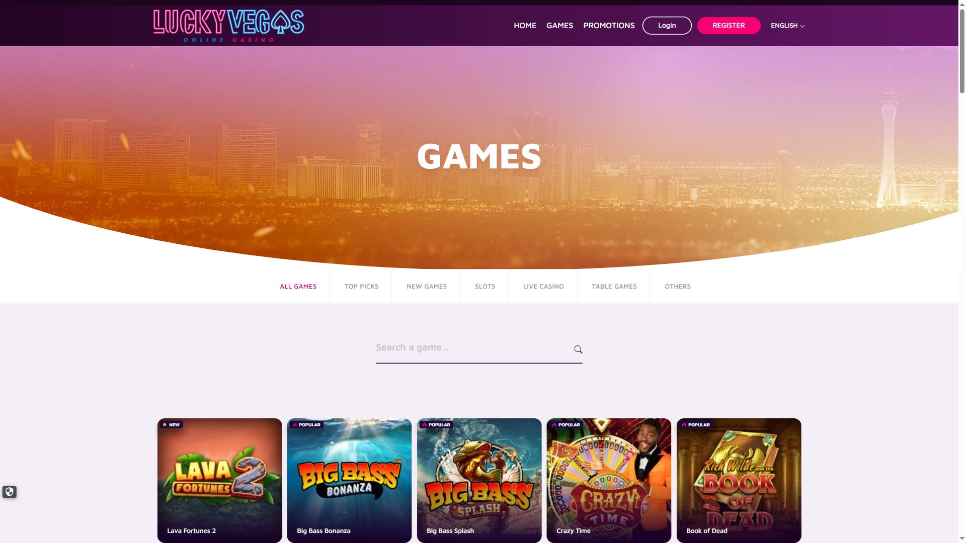 Lucky Vegas — Lobby (Desktop)