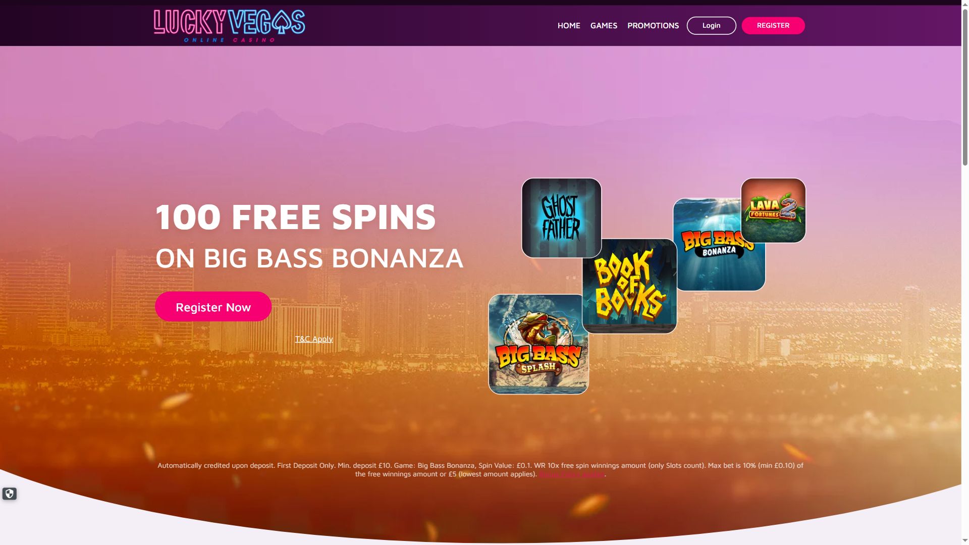 Lucky Vegas — Homepage (Desktop)