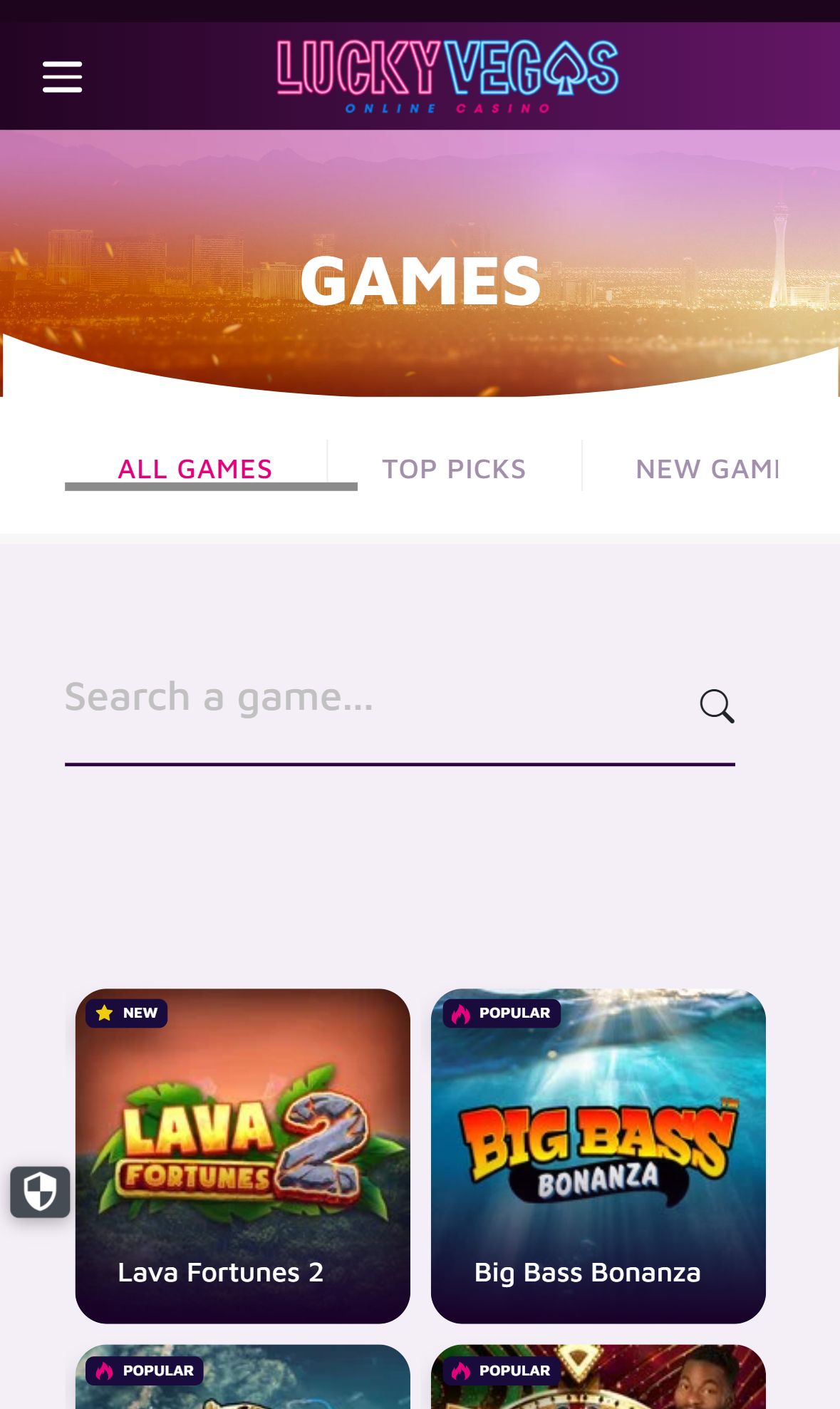 Lucky Vegas — Lobby (Mobile)