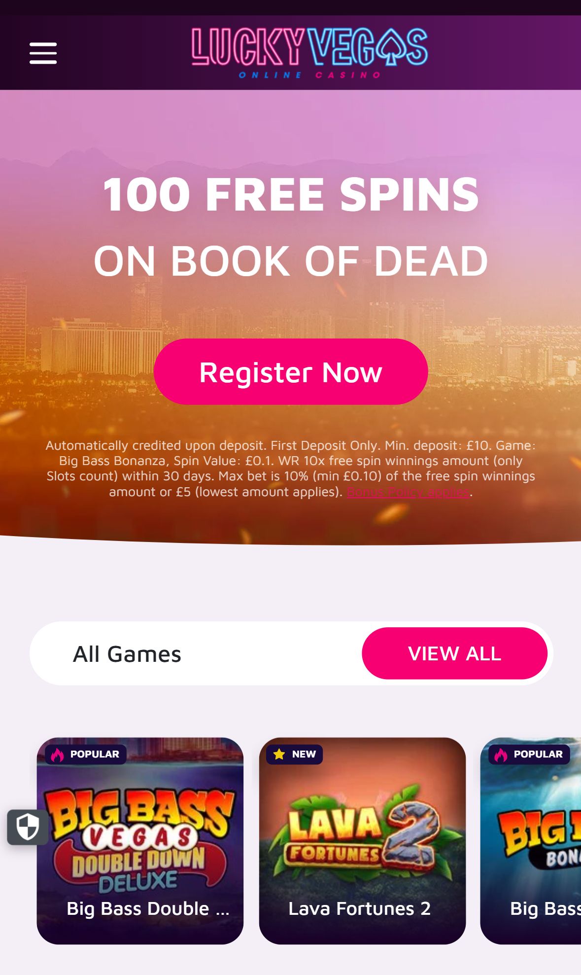 Lucky Vegas — Homepage (Mobile)