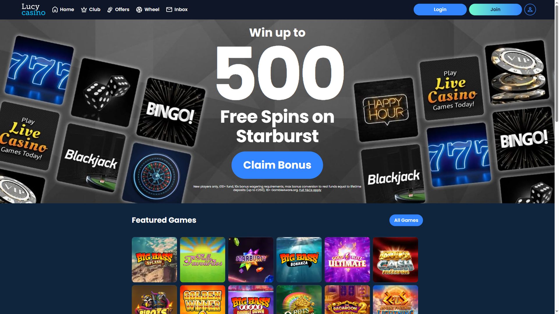 LucyCasino — Homepage (Desktop)