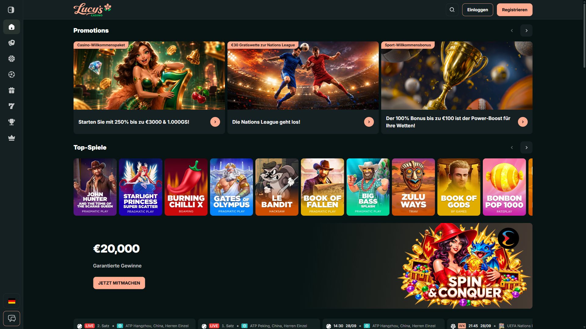 Lucy's Casino — Startseite (Desktop)