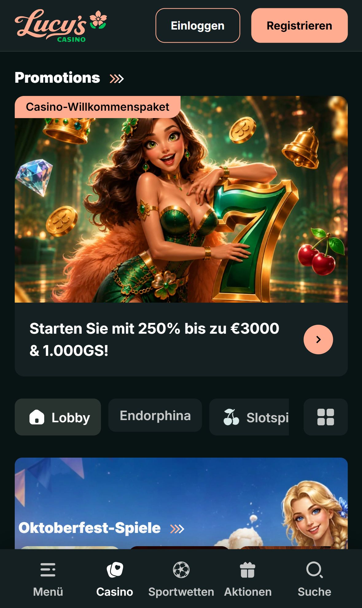 Lucy's Casino — Lobby (Mobil)