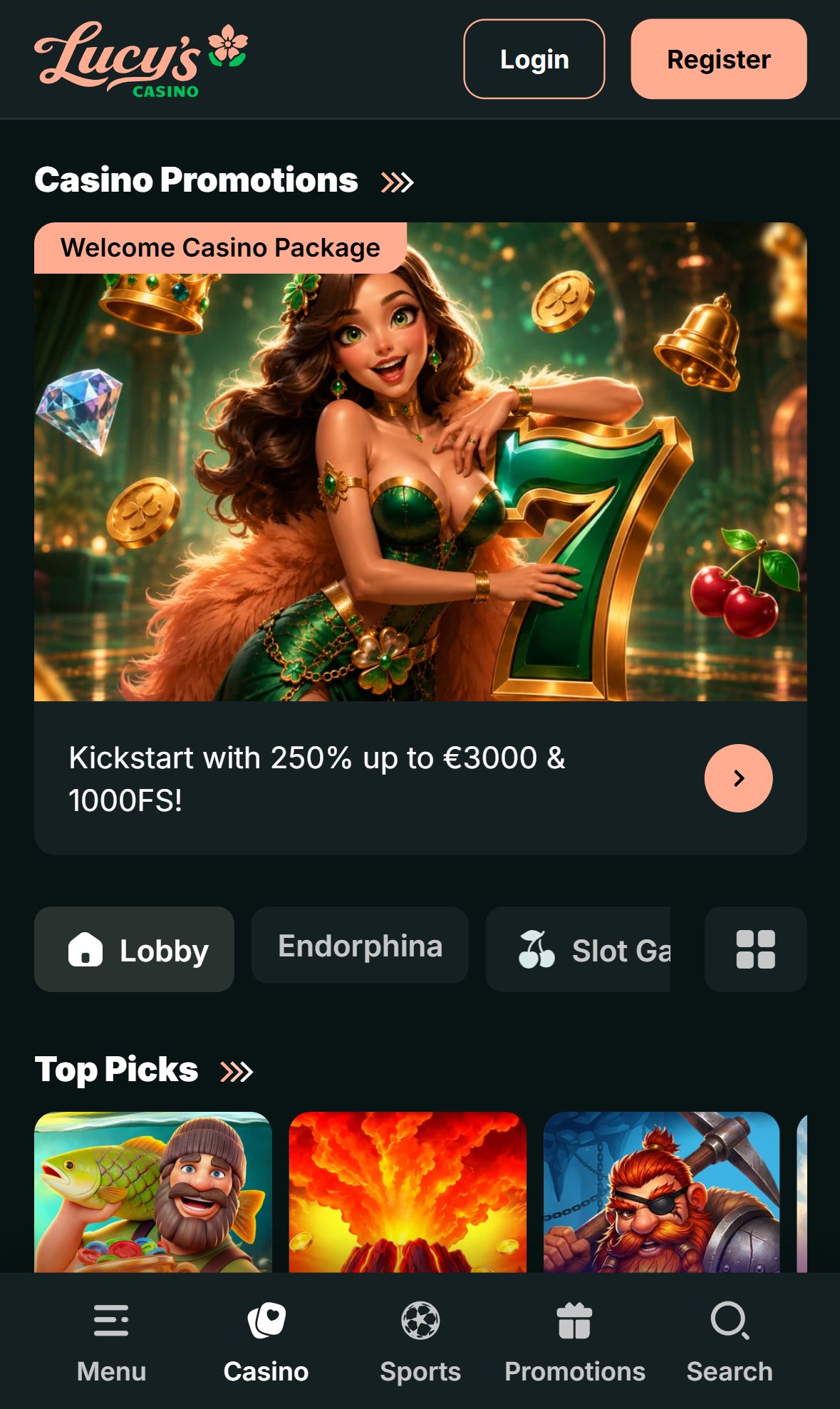 Lucy's Casino — Lobby (Mobile)