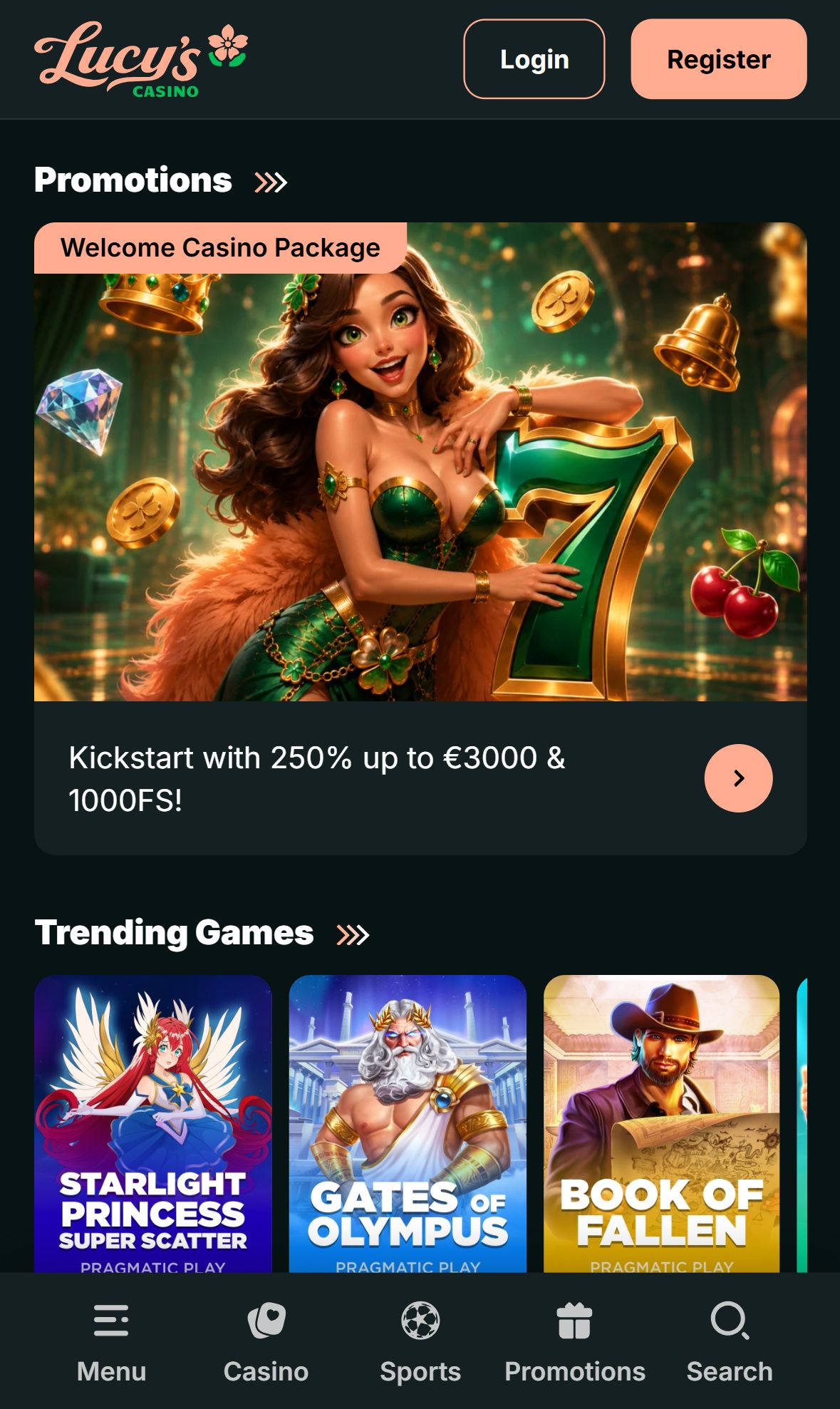 Lucy's Casino — Homepage (Mobile)