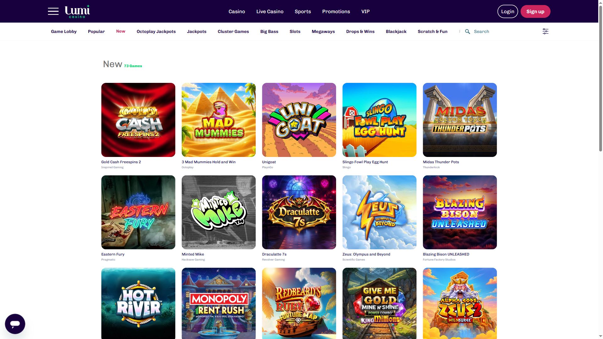 Lumicasino — Lobby (Desktop)