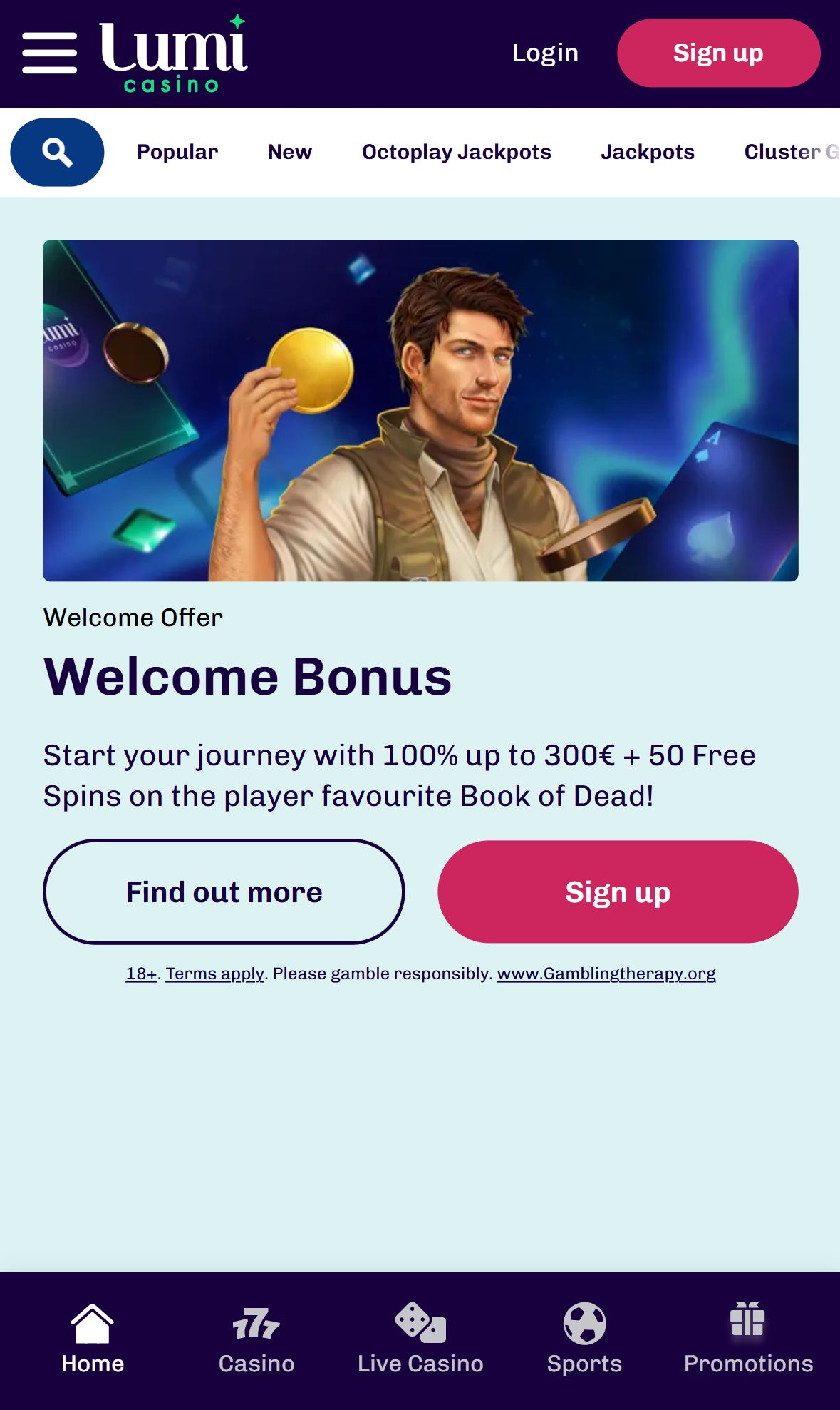 Lumicasino — Homepage (Mobile)