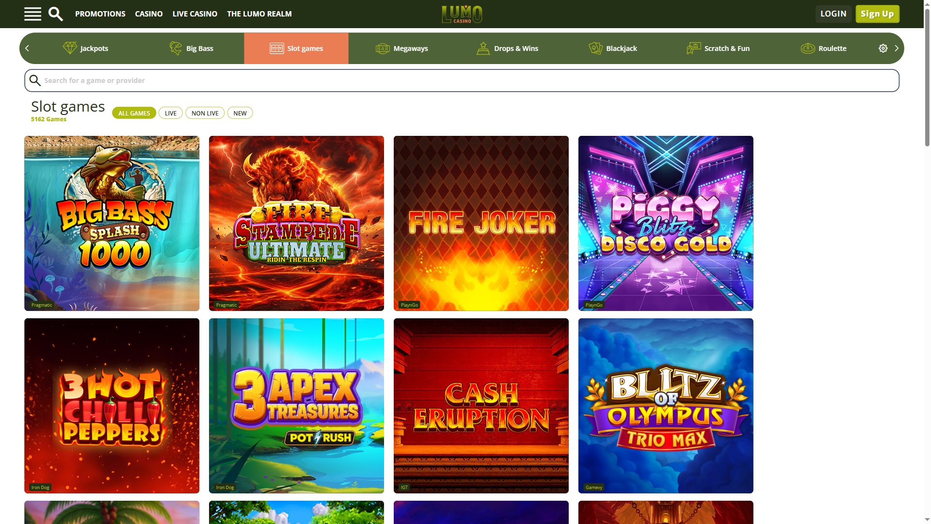 Lumocasino — Lobby (Desktop)