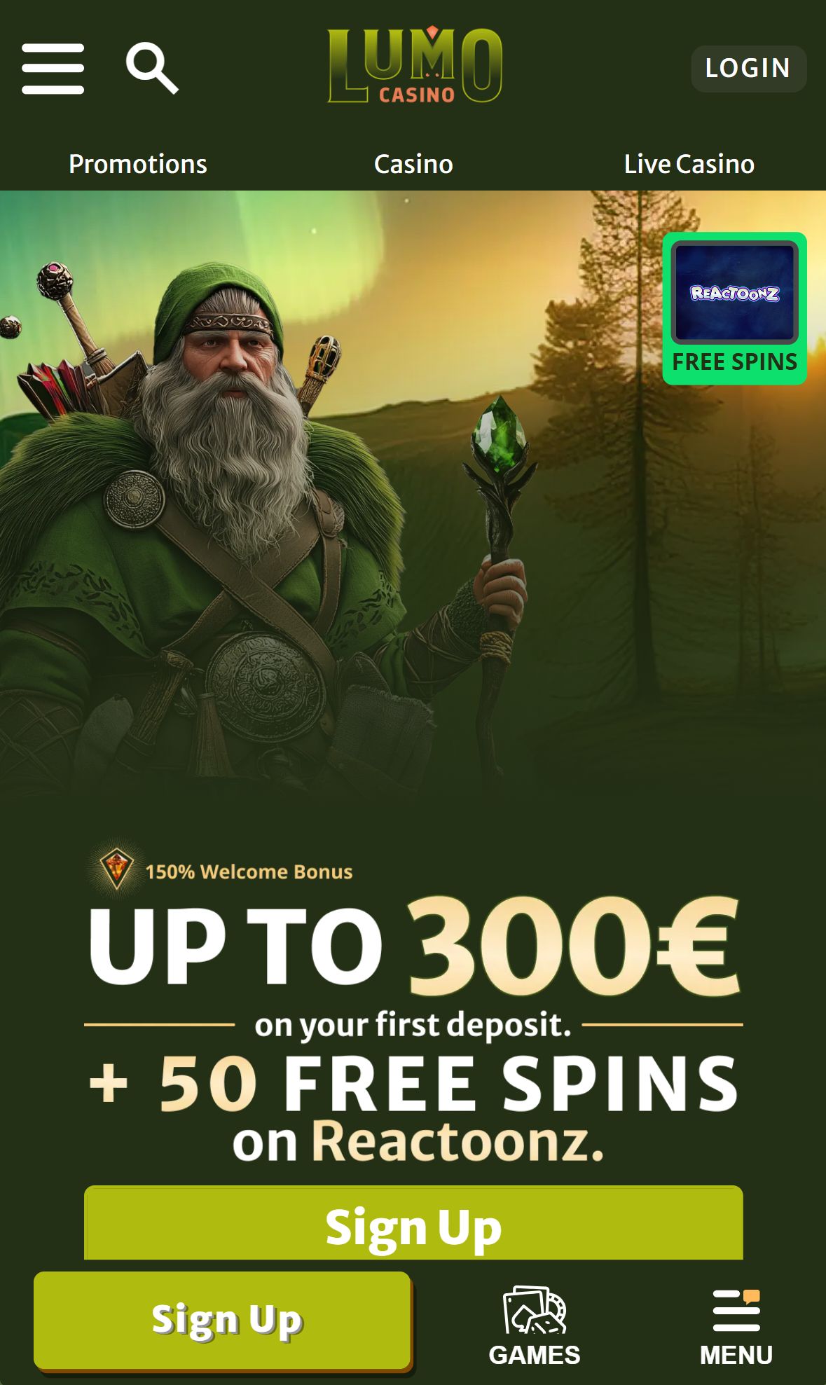 Lumocasino — Homepage (Mobile)