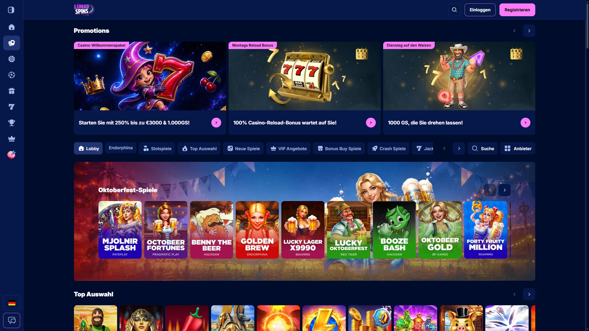 Lunar Spins — Lobby (Desktop)