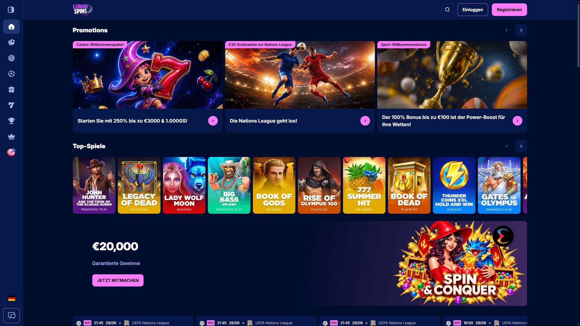 Lunar Spins — Startseite (Desktop)