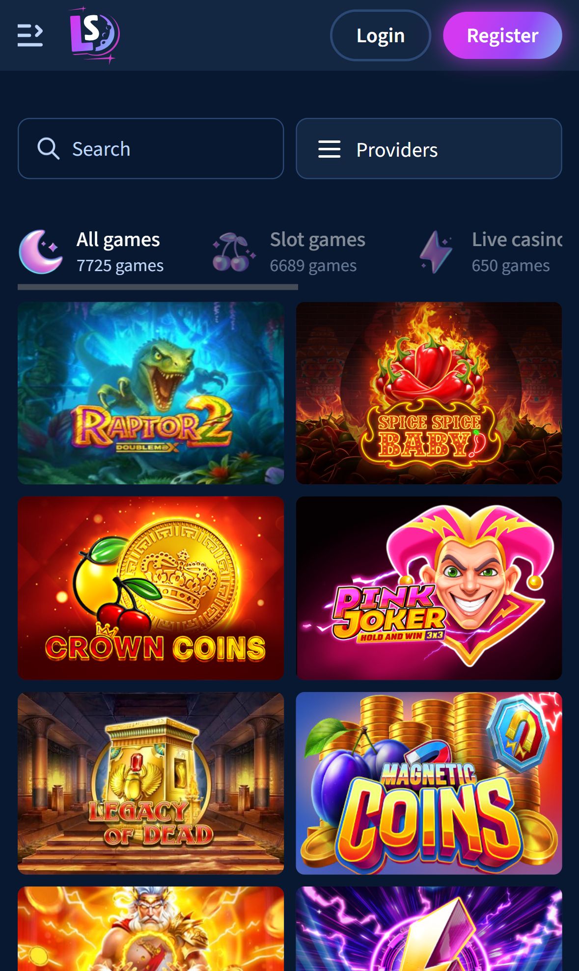 Lunar Spins — Lobby (Mobile)