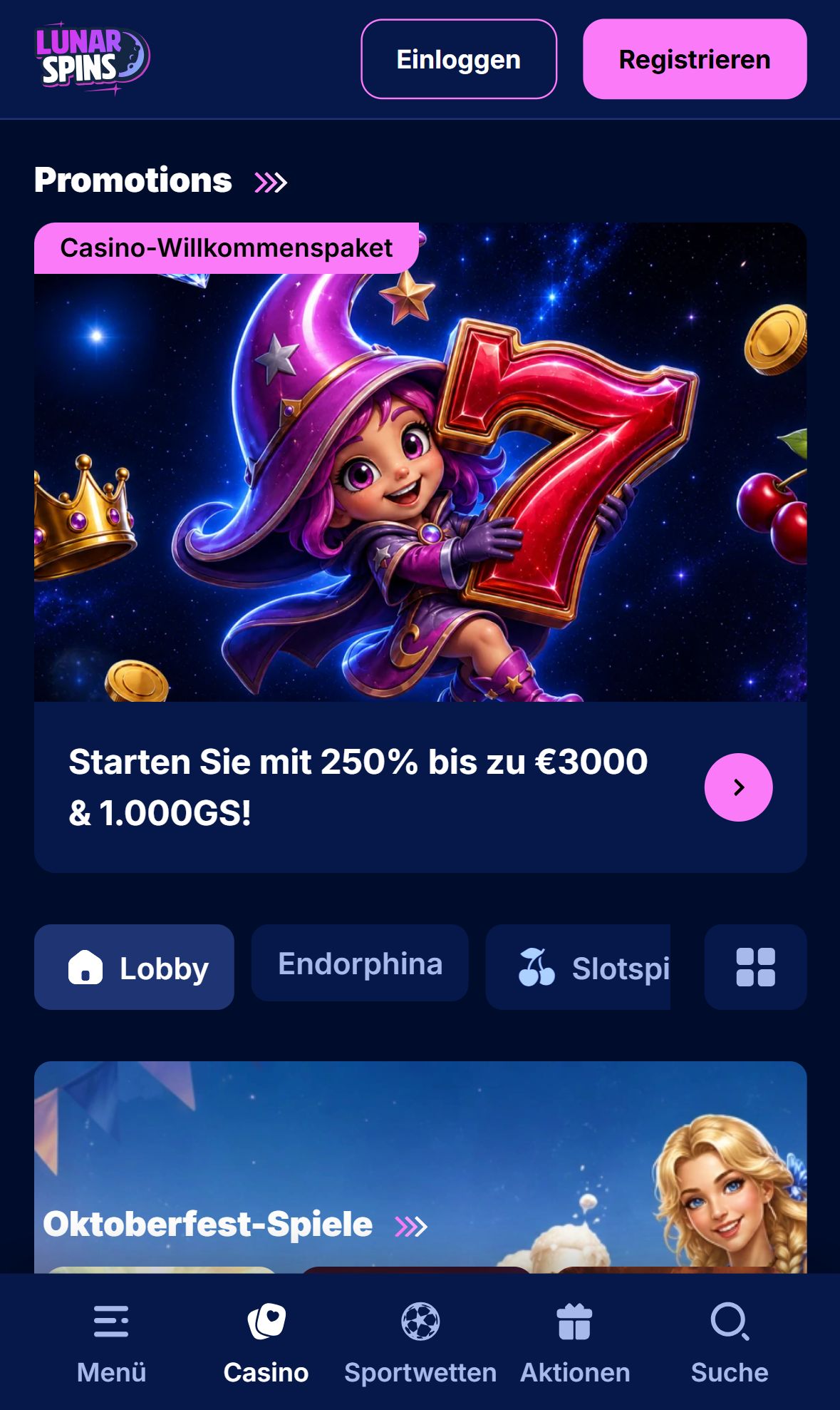 Lunar Spins — Startseite (Mobil)