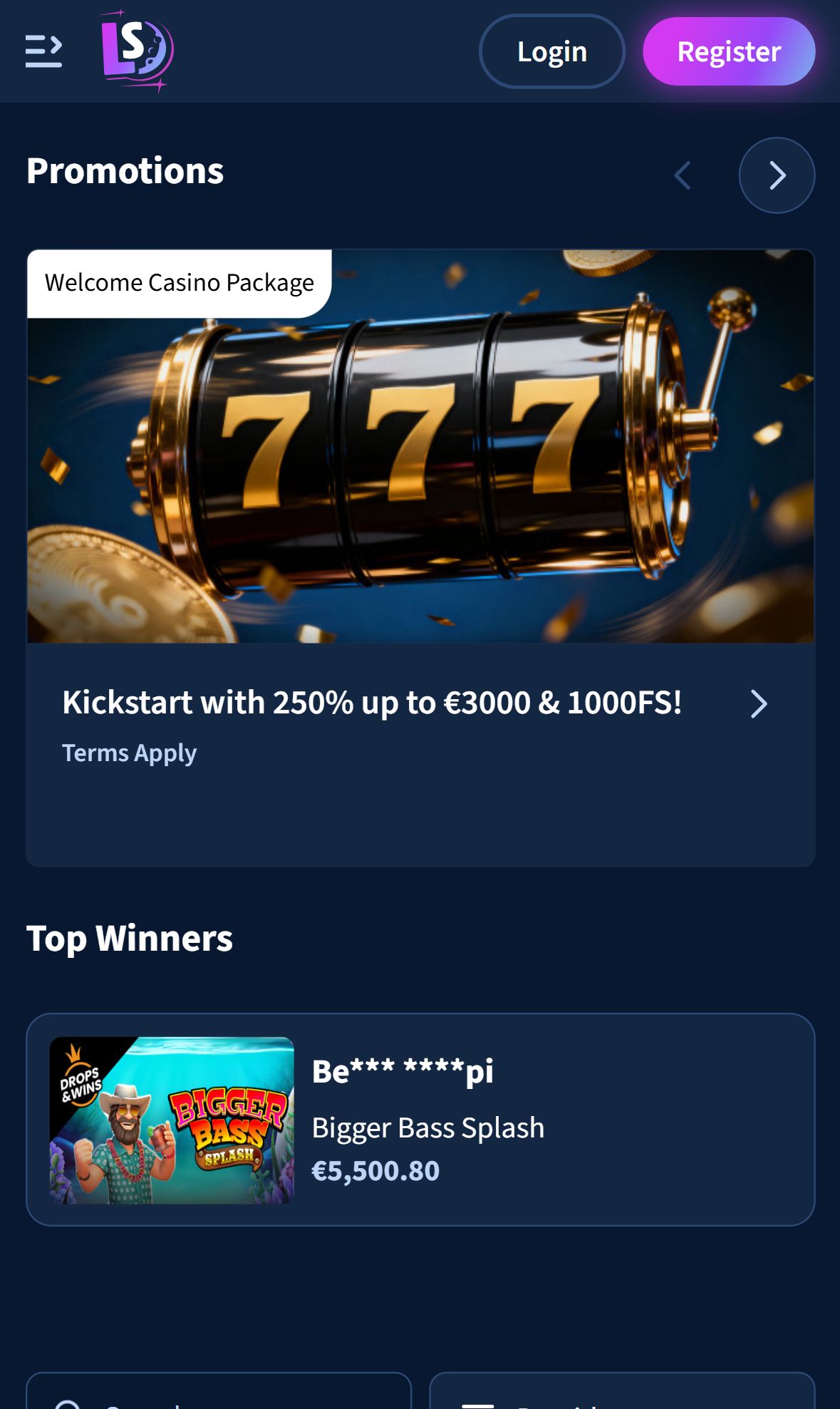 Lunar Spins — Homepage (Mobile)