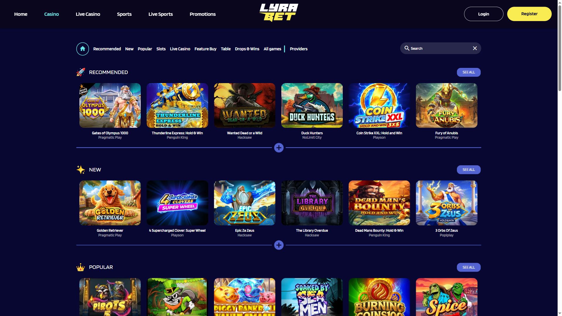 Lyrabet — Lobby (Desktop)