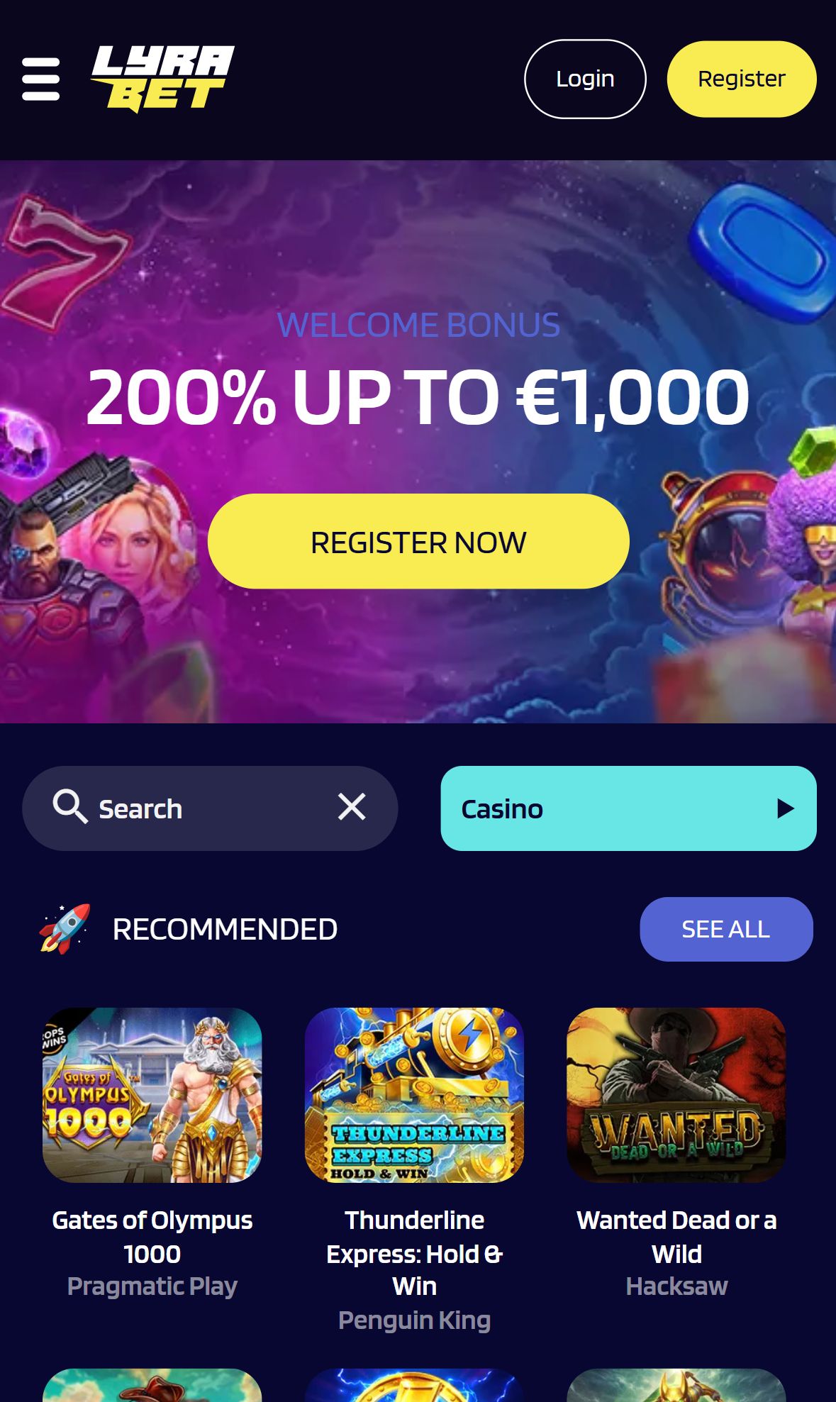 Lyrabet — Homepage (Mobile)