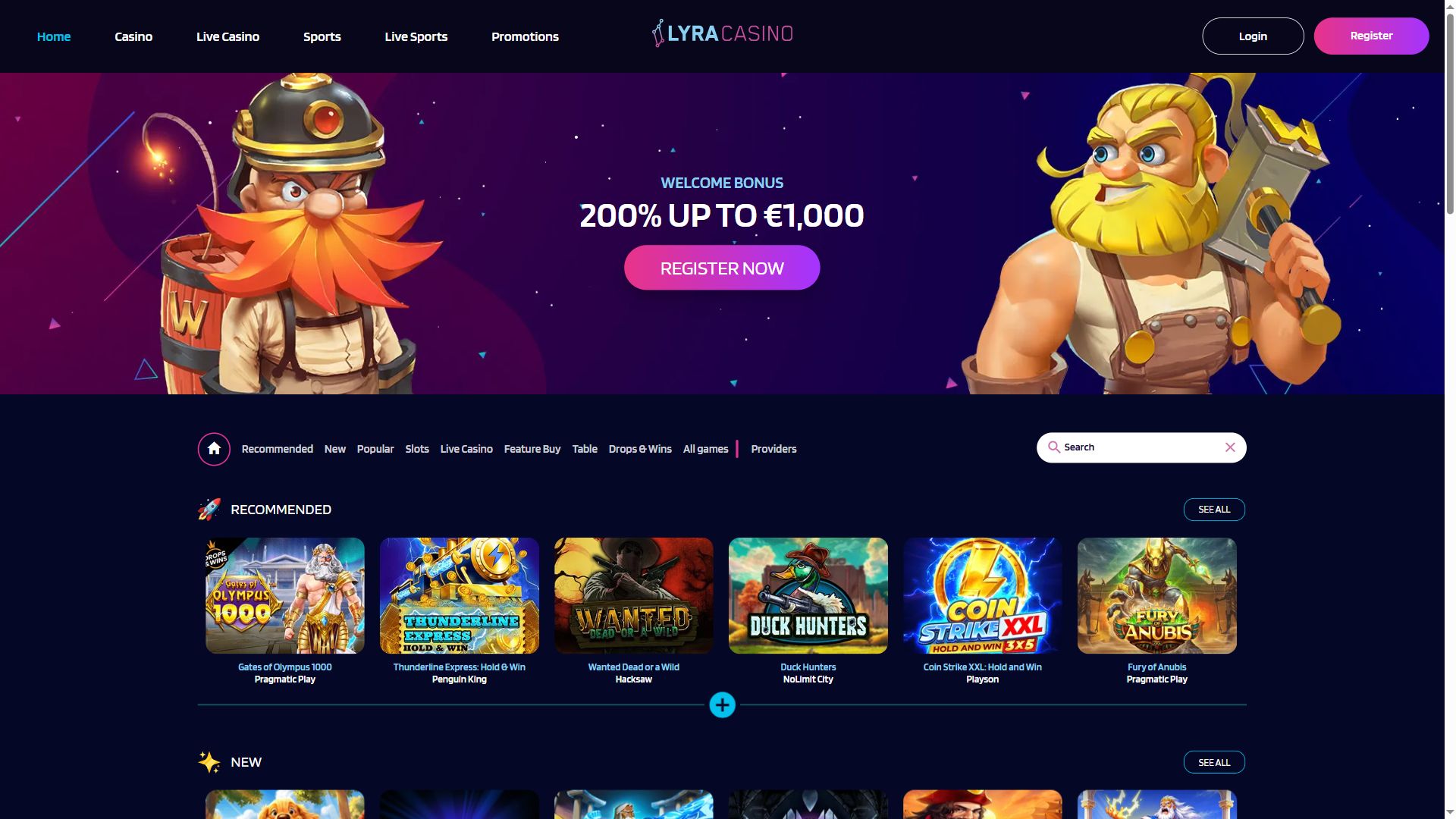 Lyracasino — Homepage (Desktop)