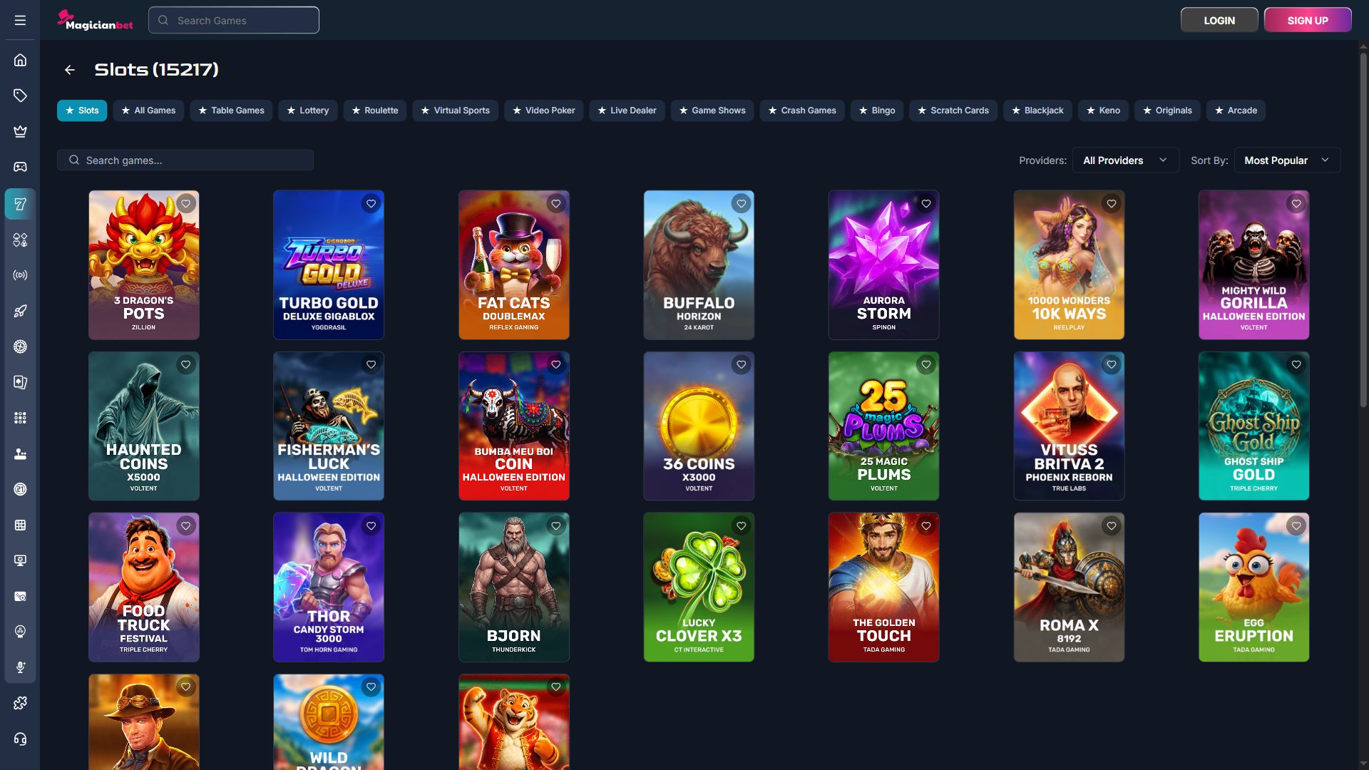 MagicianBet — Lobby (Desktop)