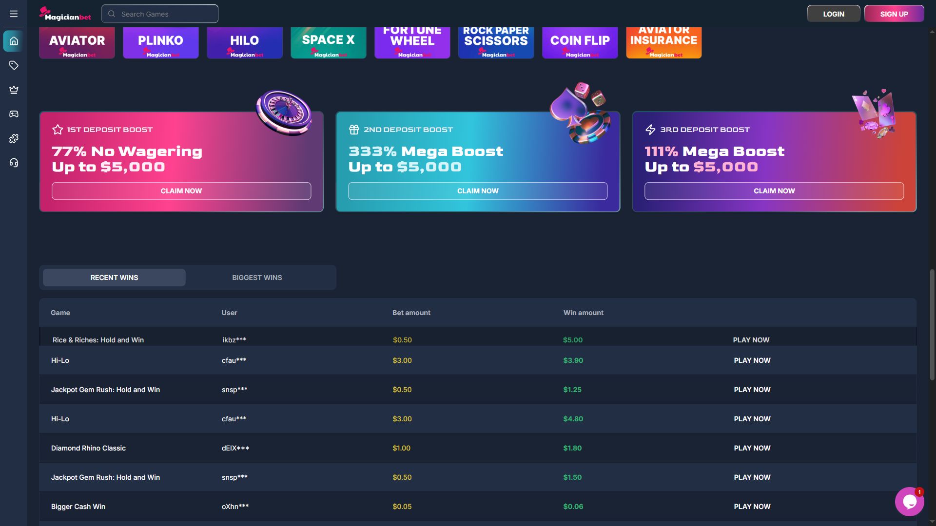 MagicianBet — Homepage (Desktop)