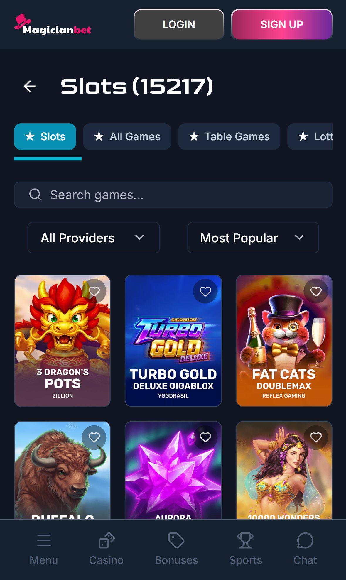 MagicianBet — Lobby (Mobile)