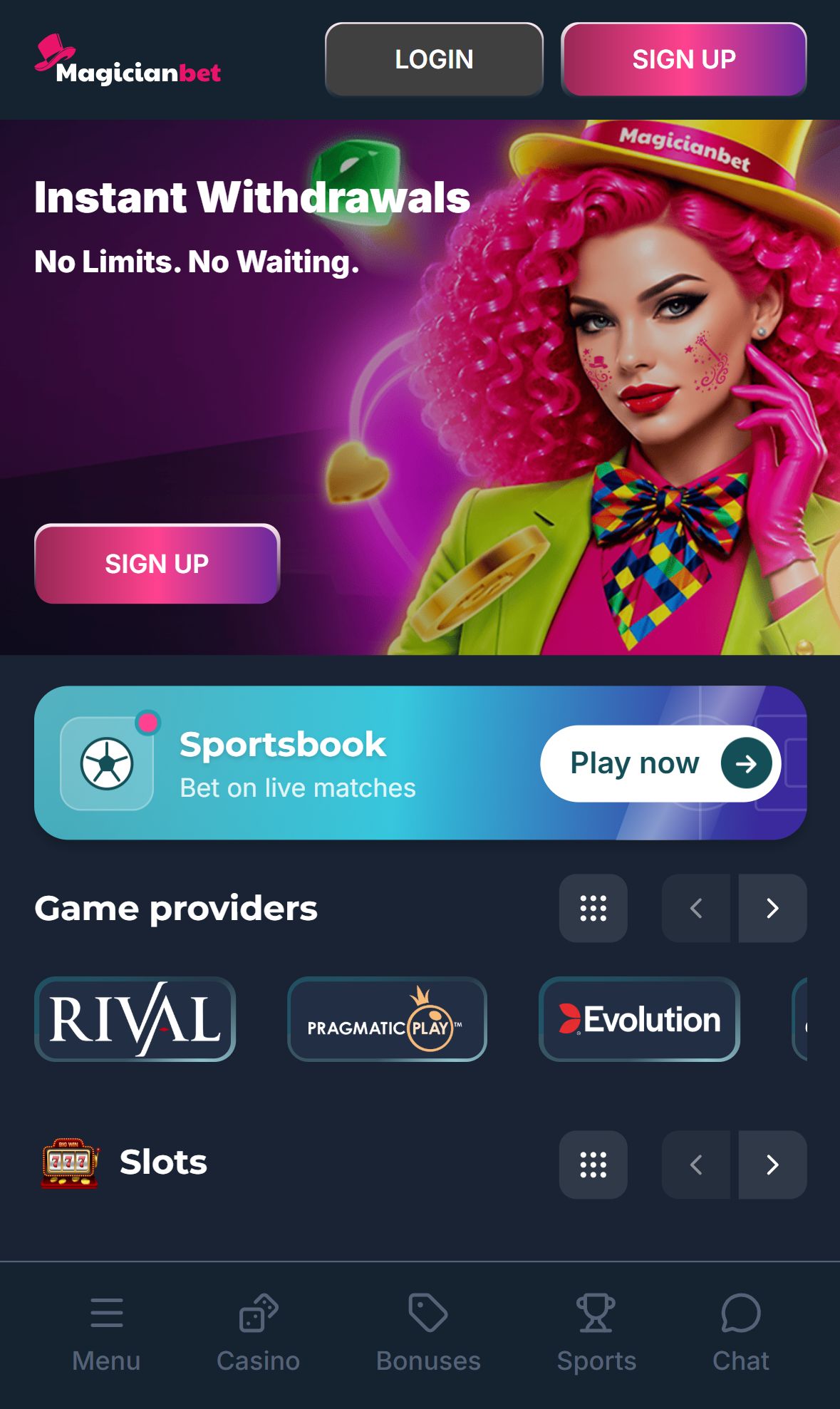 MagicianBet — Homepage (Mobile)