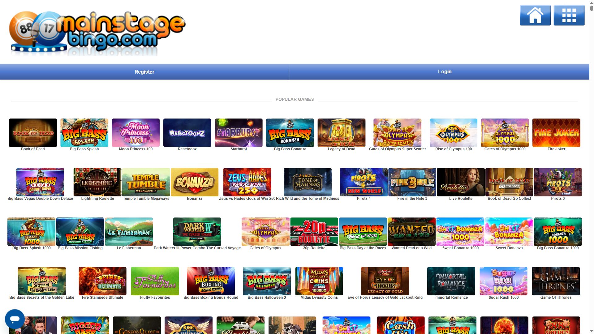 Main Stage Bingo — Lobby (Desktop)