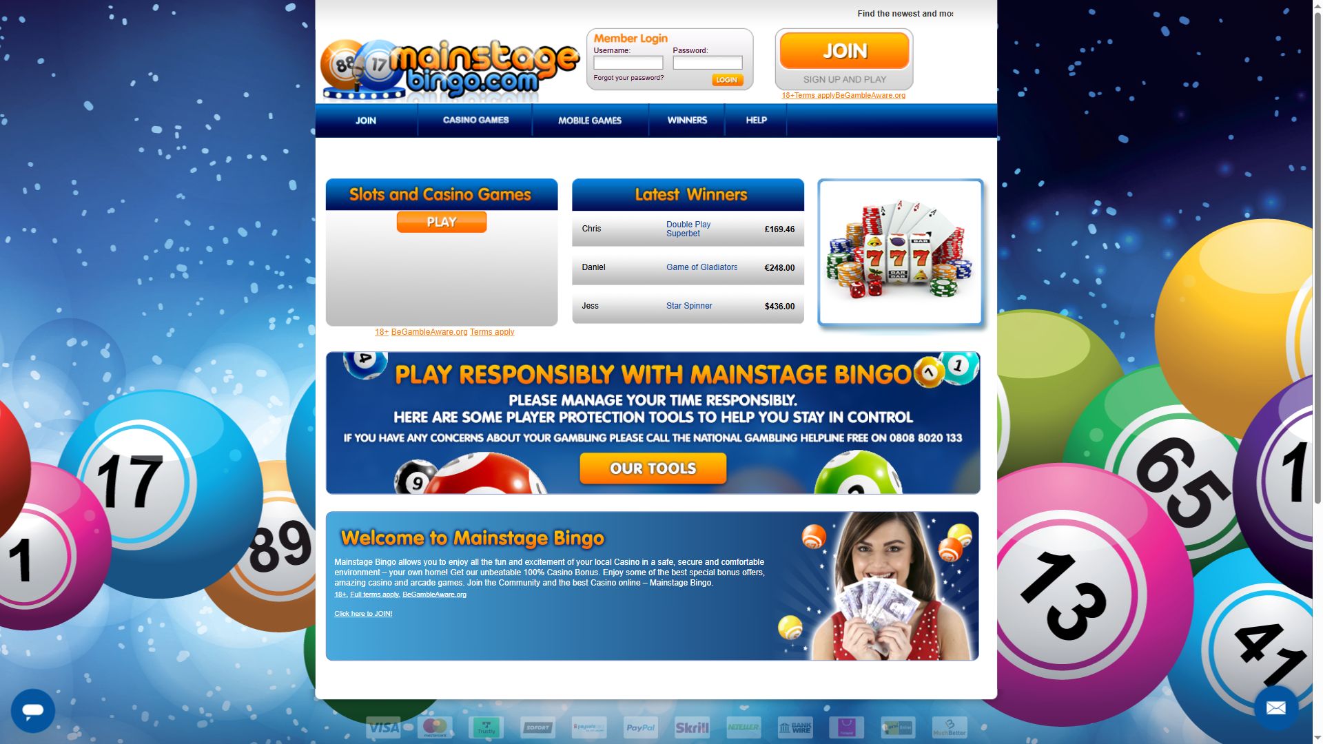 Main Stage Bingo — Homepage (Desktop)