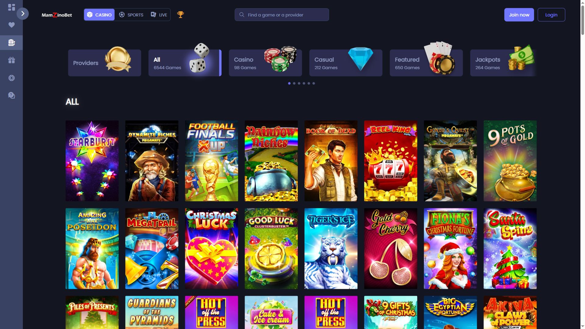 MamzinoBet — Lobby (Desktop)