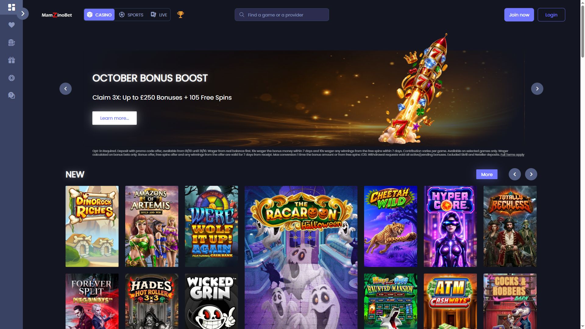 MamzinoBet — Homepage (Desktop)
