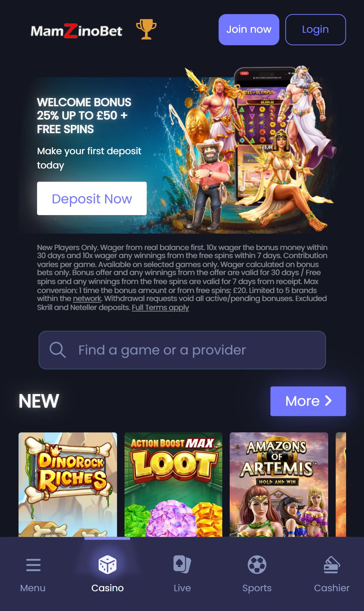 MamzinoBet — Homepage (Mobile)