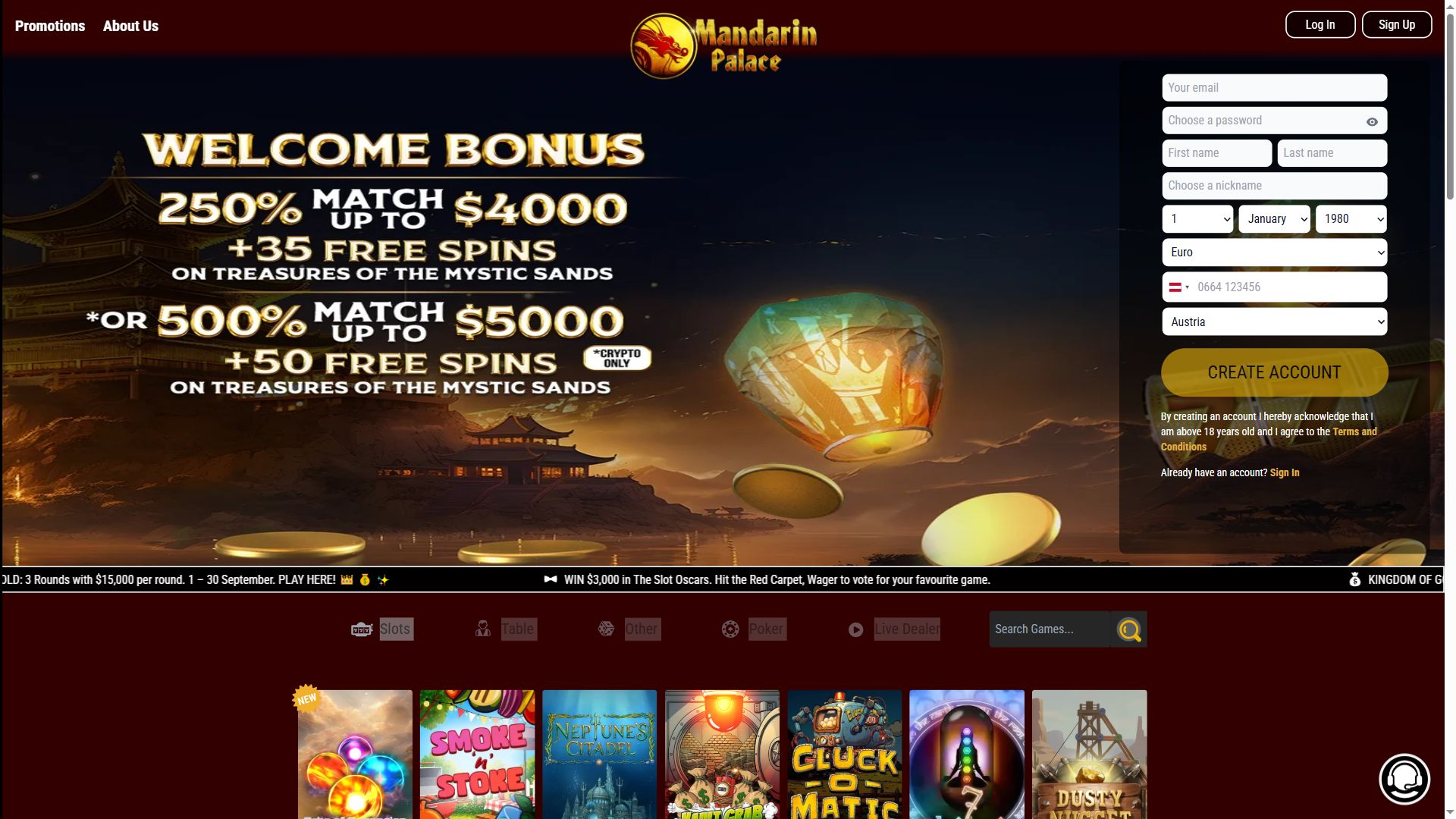 Mandarinpalace — Homepage (Desktop)