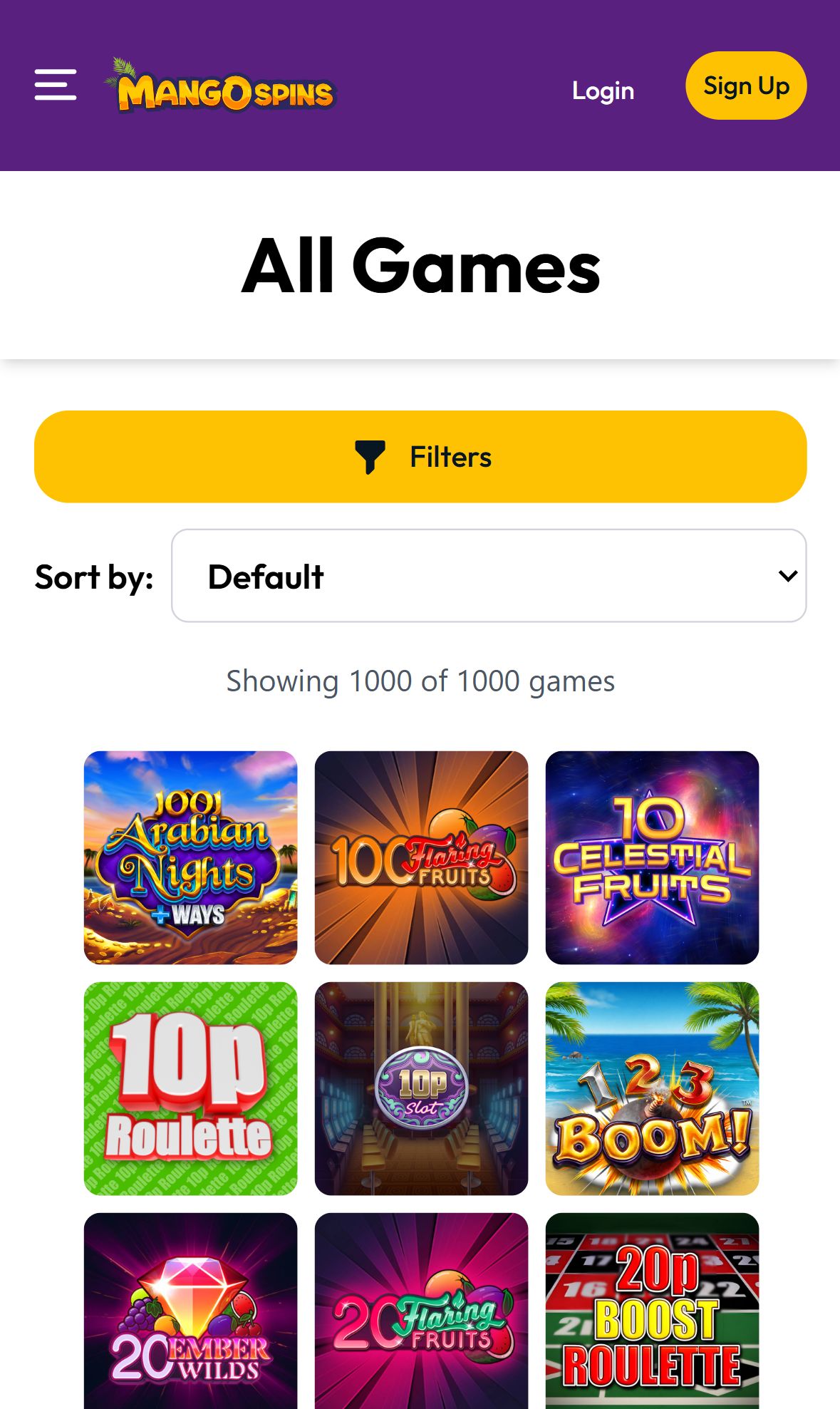 Mango Spins — Lobby (Mobile)