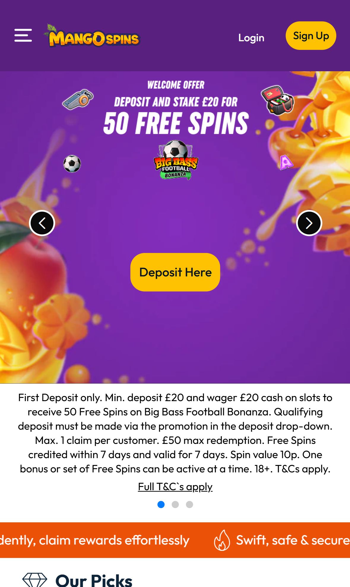 Mango Spins — Homepage (Mobile)