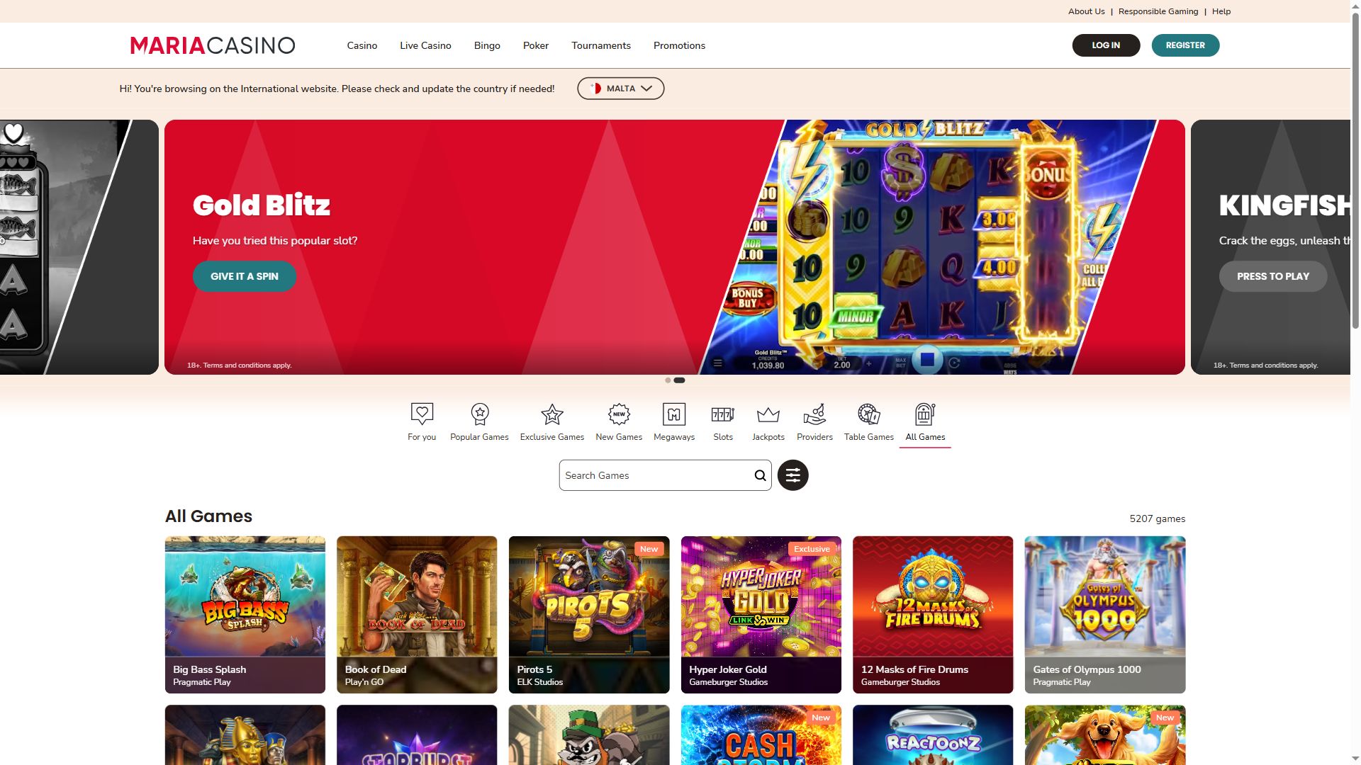 MariaCasino — Lobby (Desktop)