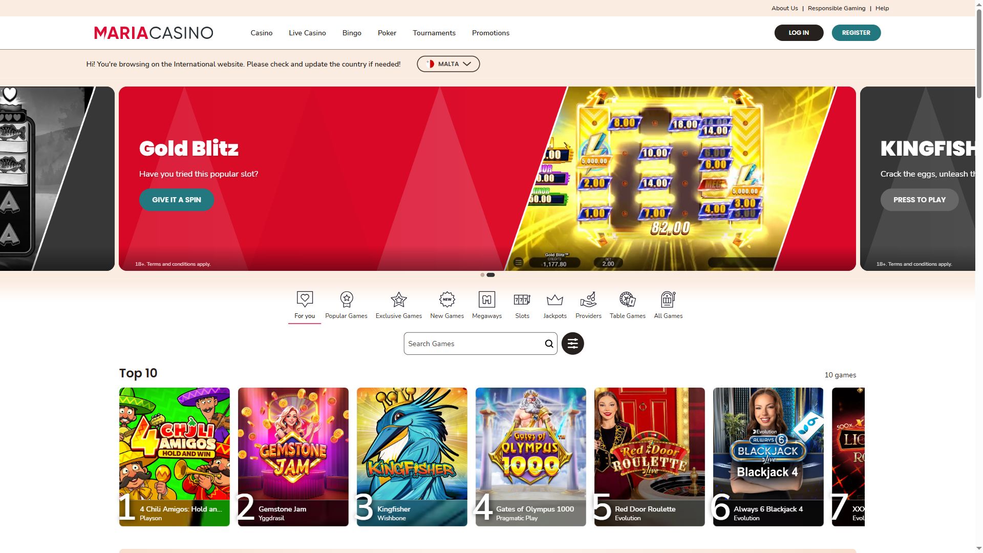 MariaCasino — Startseite (Desktop)