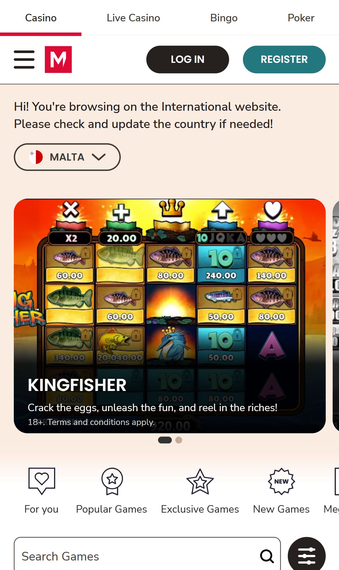 MariaCasino — Lobby (Mobile)
