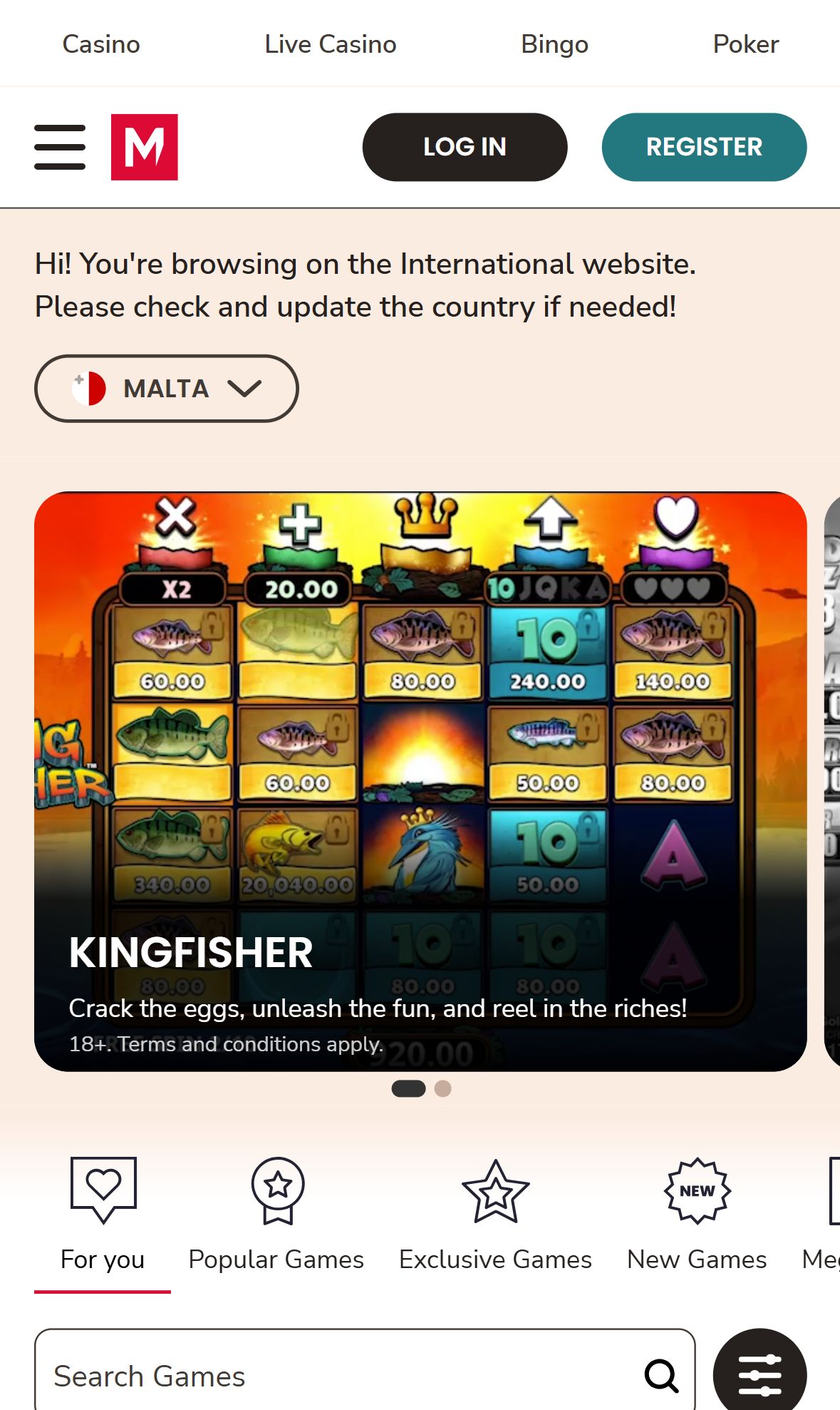 MariaCasino — Startseite (Mobil)
