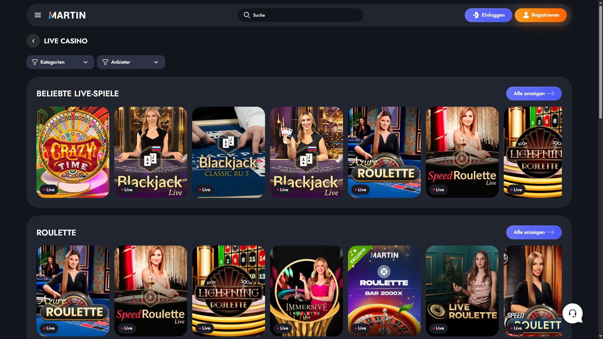 Martin Casino — Lobby (Desktop)