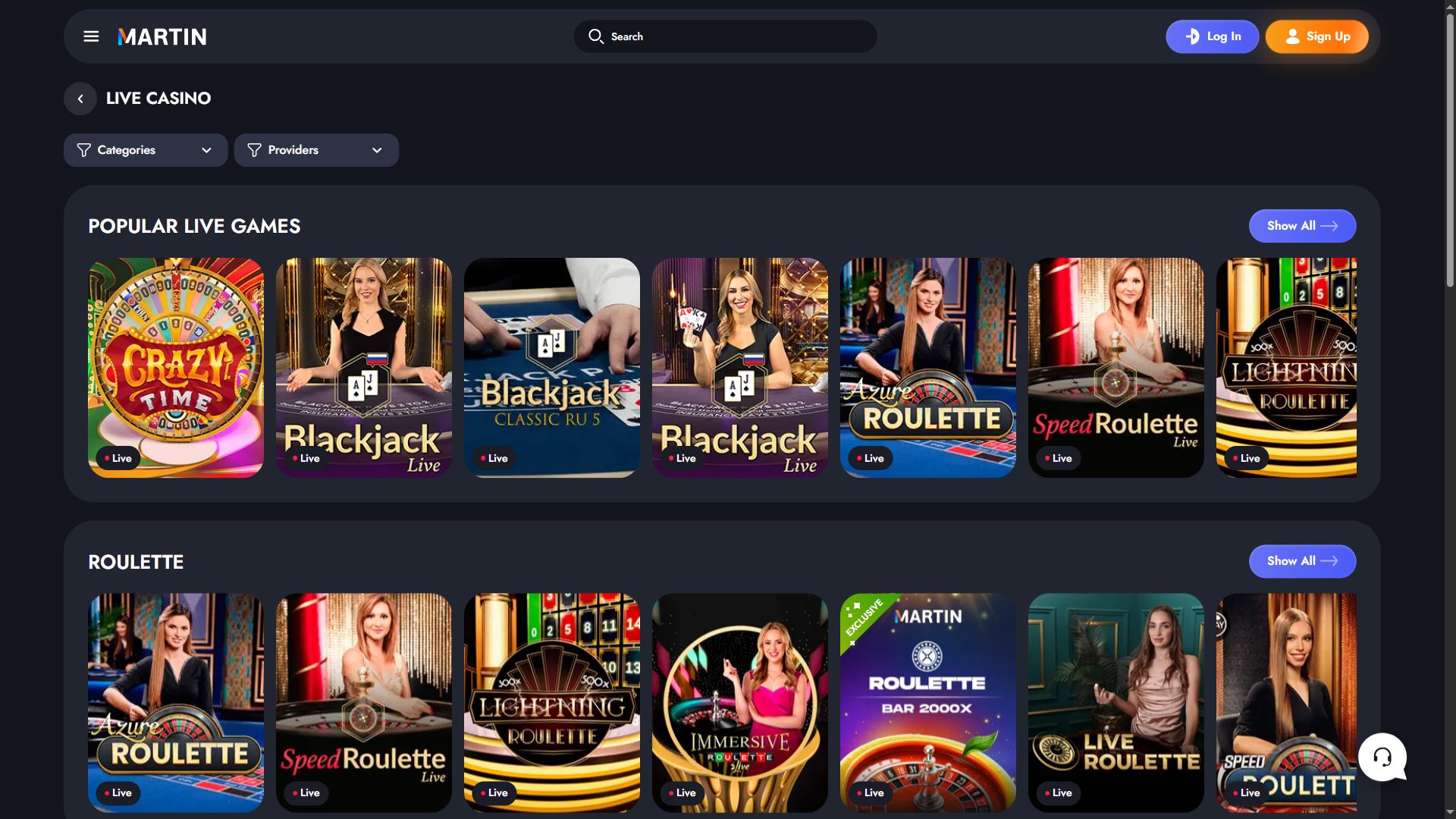 Martin Casino — Lobby (Desktop)